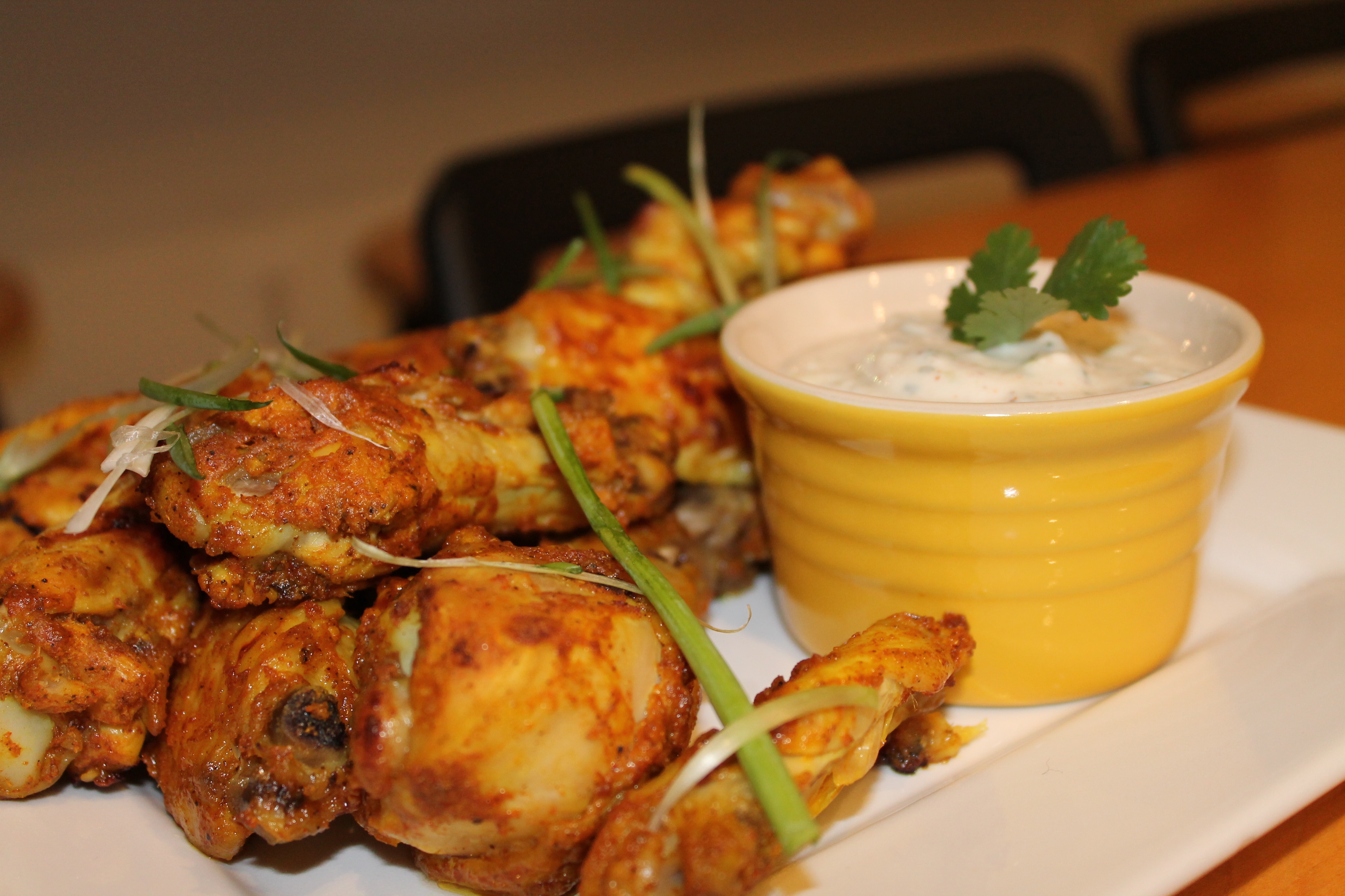Tandoori Style Chicken Wings with Cilantro Lime Yogurt Dipping Sauce