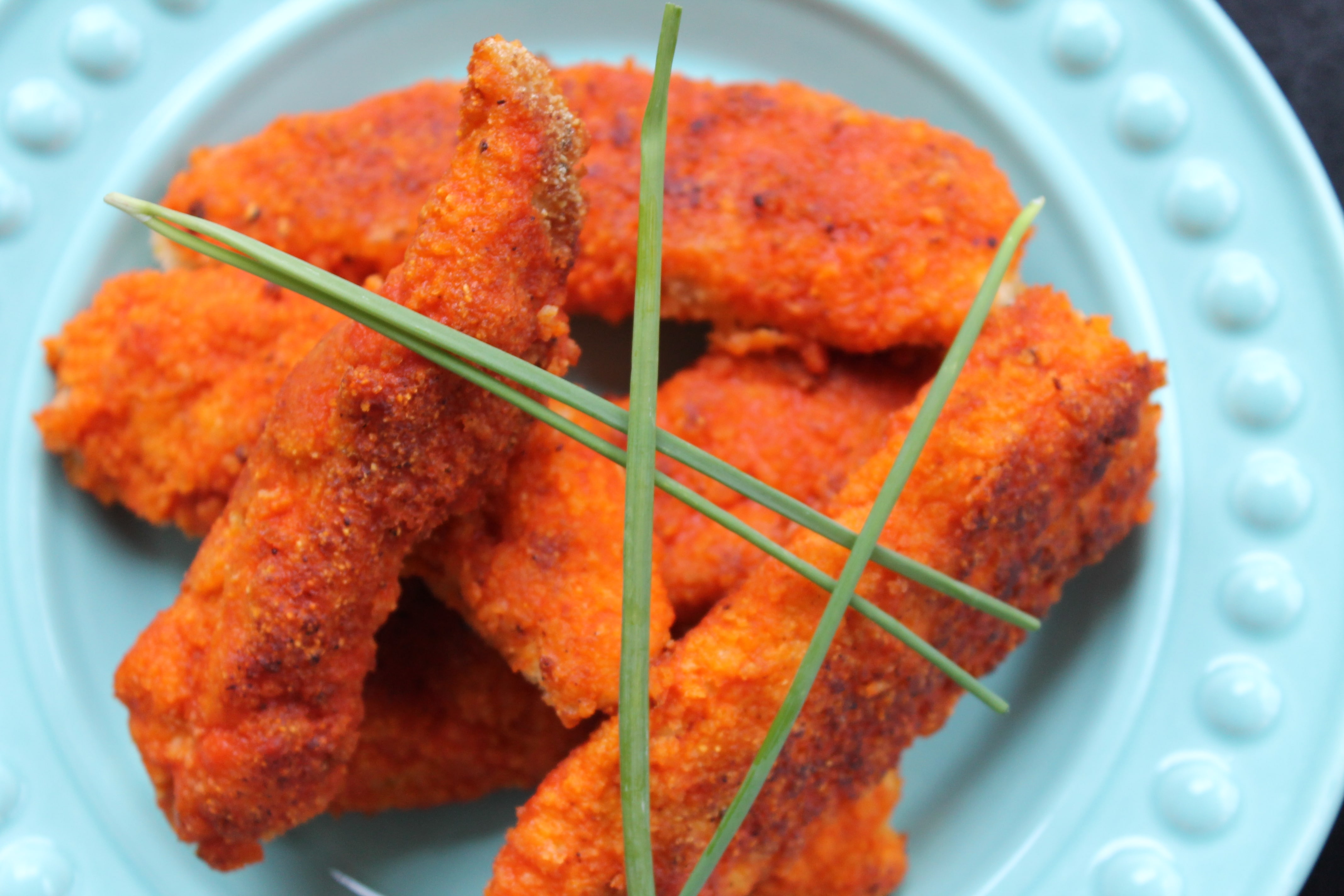 Buffalo Chicken Tenders + Buffalo Cauliflower with Caramelized Onion Chive Greek Yogurt Dip