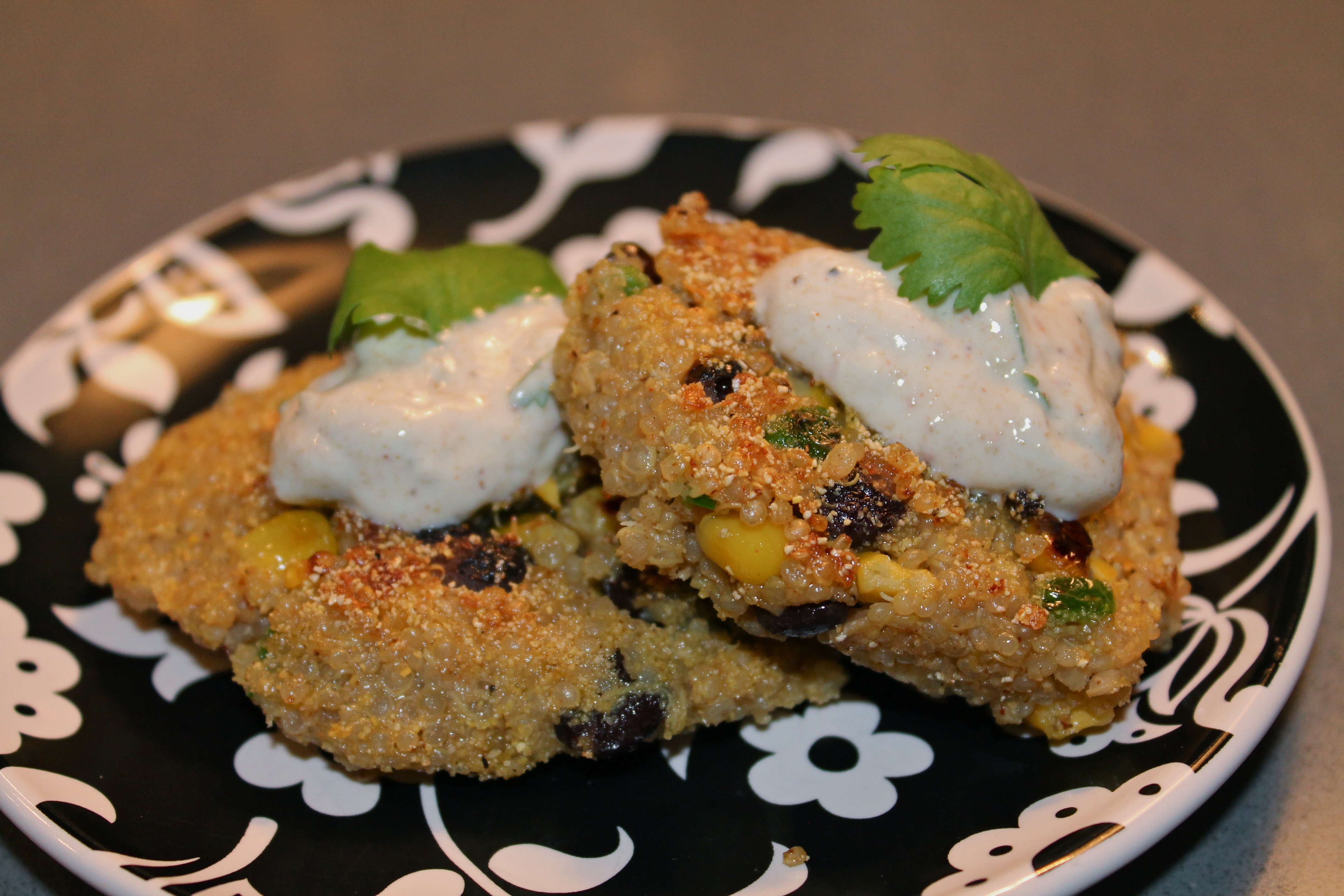 Black Bean, Corn, and Jalapeño Quinoa Cakes with Green Chili Cumin
