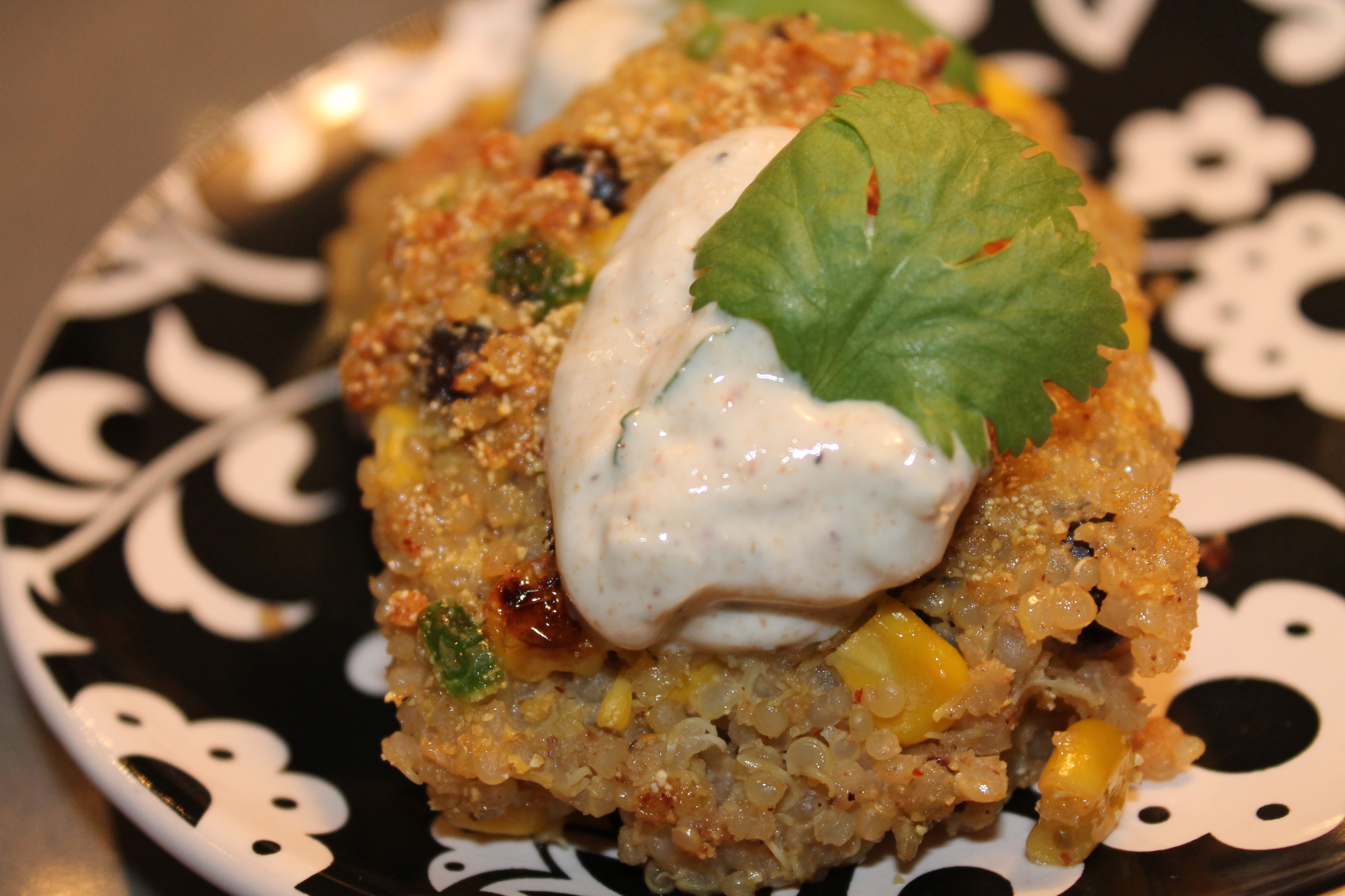 Black Bean, Corn, and Jalapeño Quinoa Cakes with Green Chili Cumin