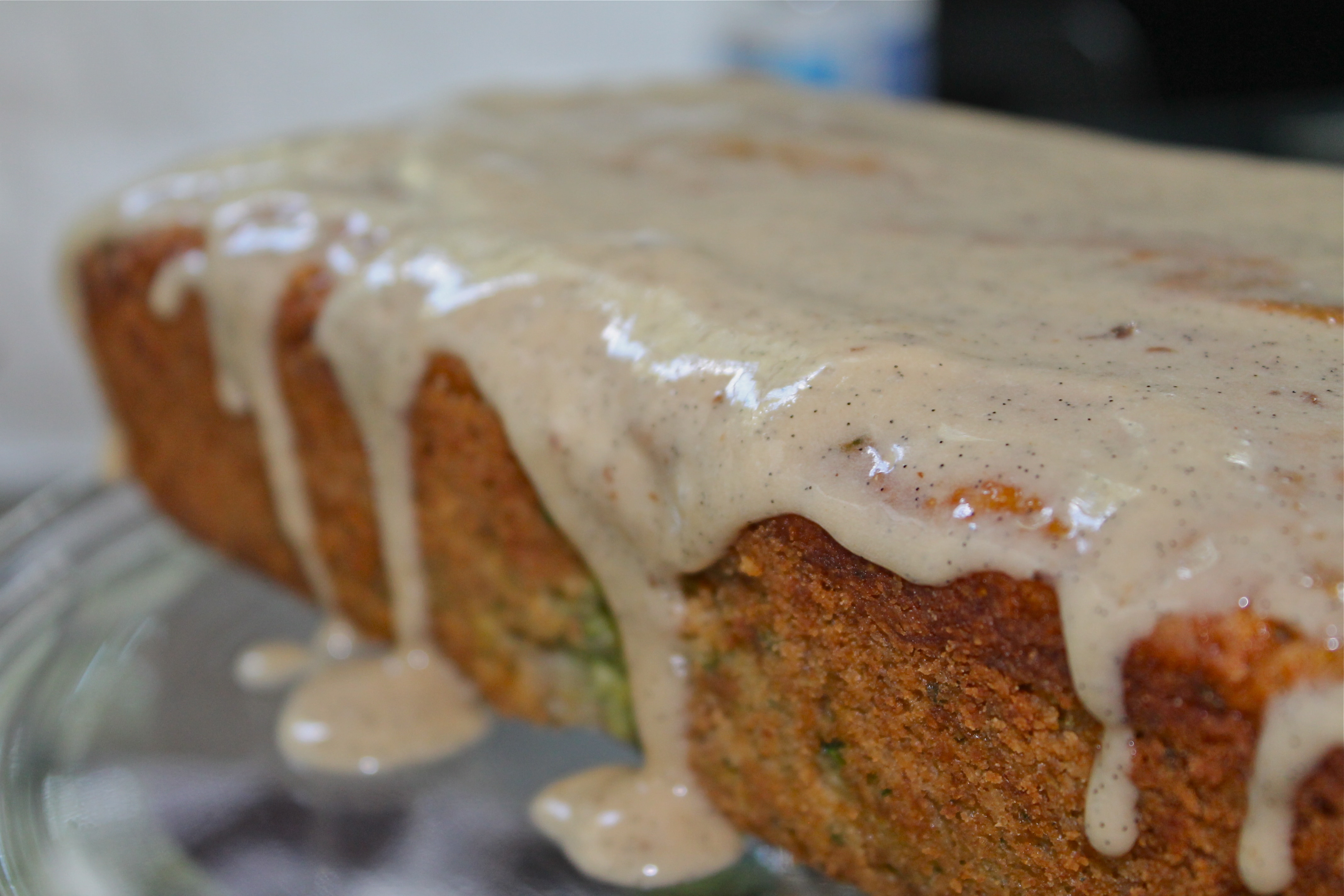 Lemon Zucchini Bread with Vanilla Bean Cream Cheese Glaze Spices in