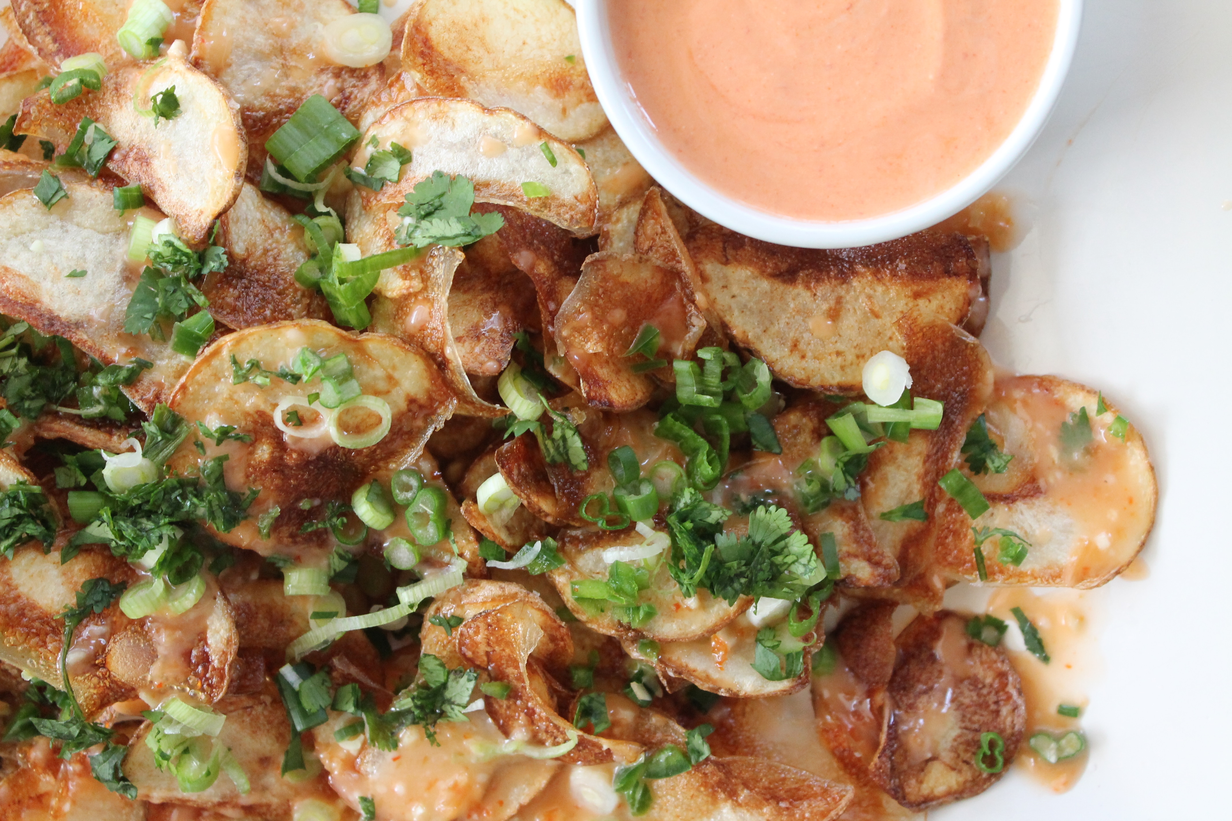 Homemade Thai Chili Garlic Chips with Creamy Sriracha Dip Spices in My DNA