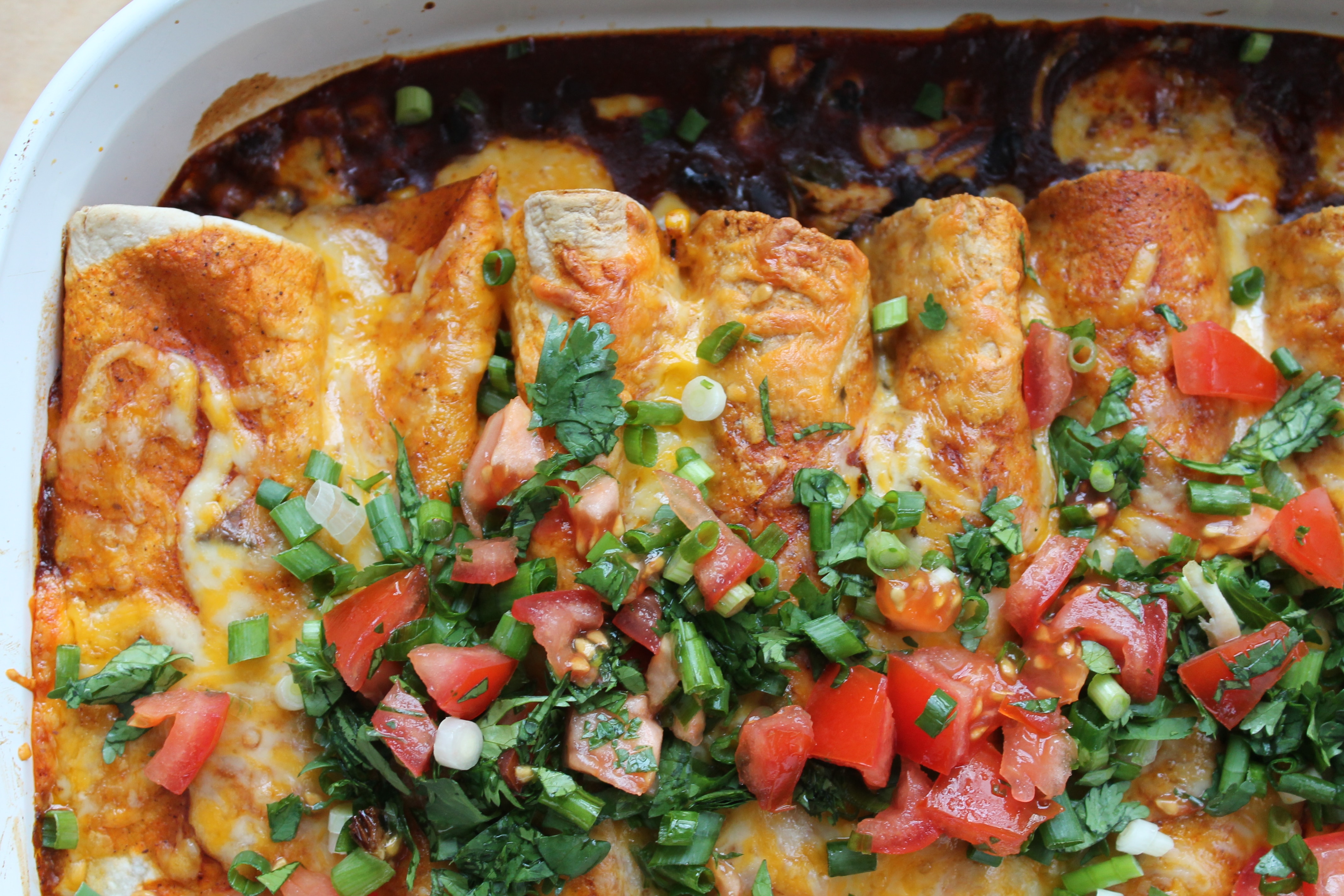 Charred Poblano + Corn + Chicken + Black Bean Enchiladas Spices in My DNA