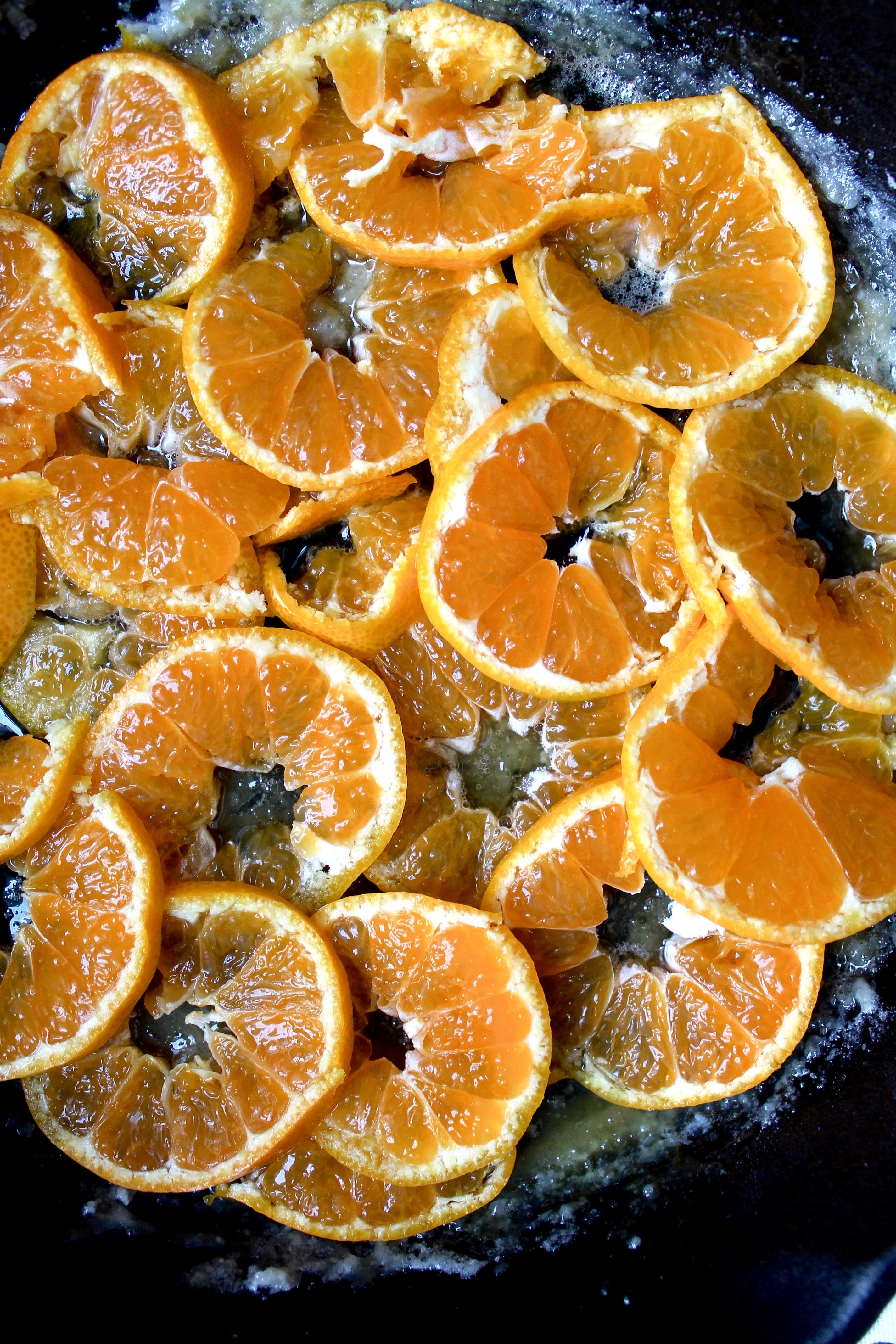 Satsuma Orange Spiced Polenta Upside Down Cake with Honeyed Maple