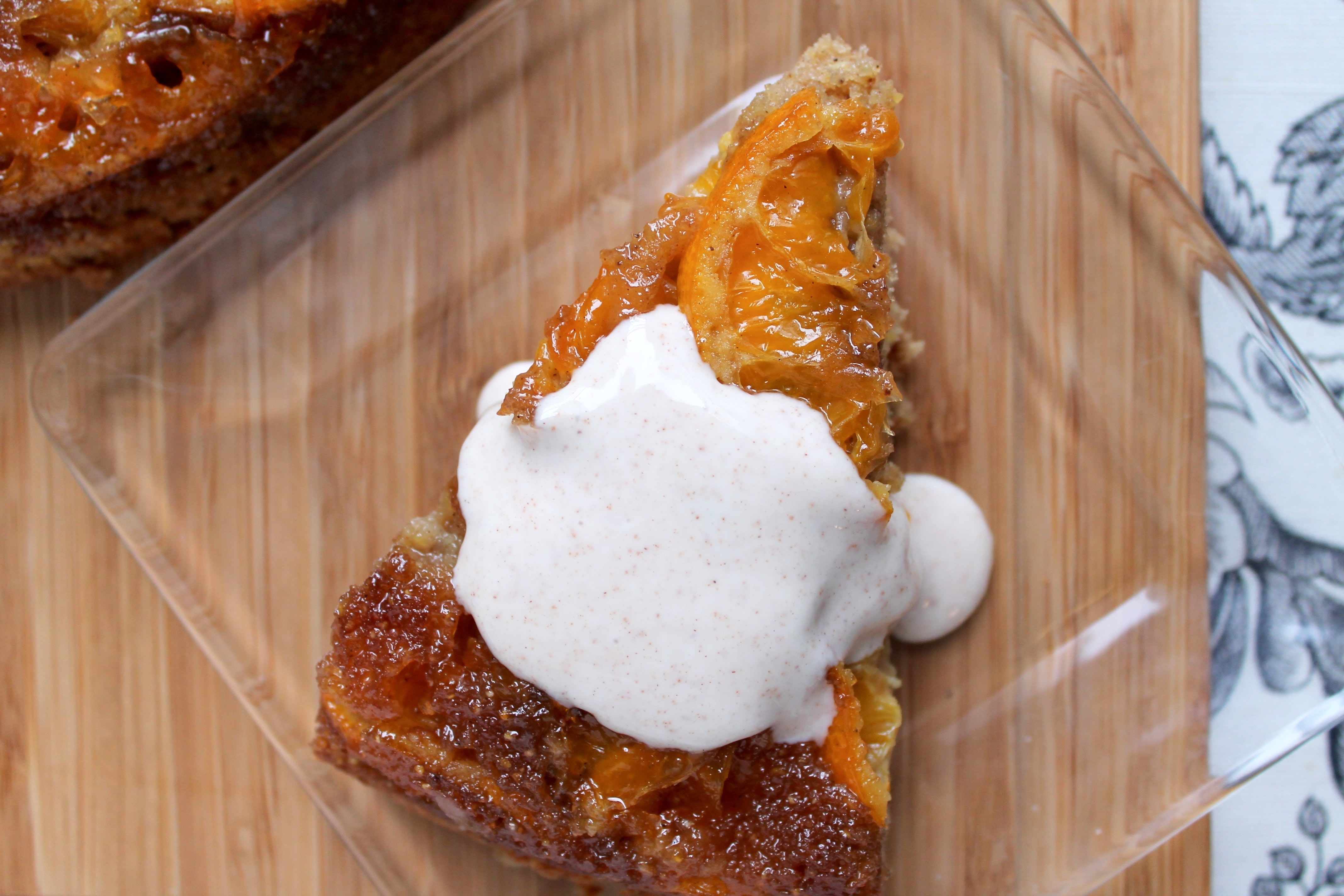 Satsuma Orange Spiced Polenta Upside Down Cake with Honeyed Maple