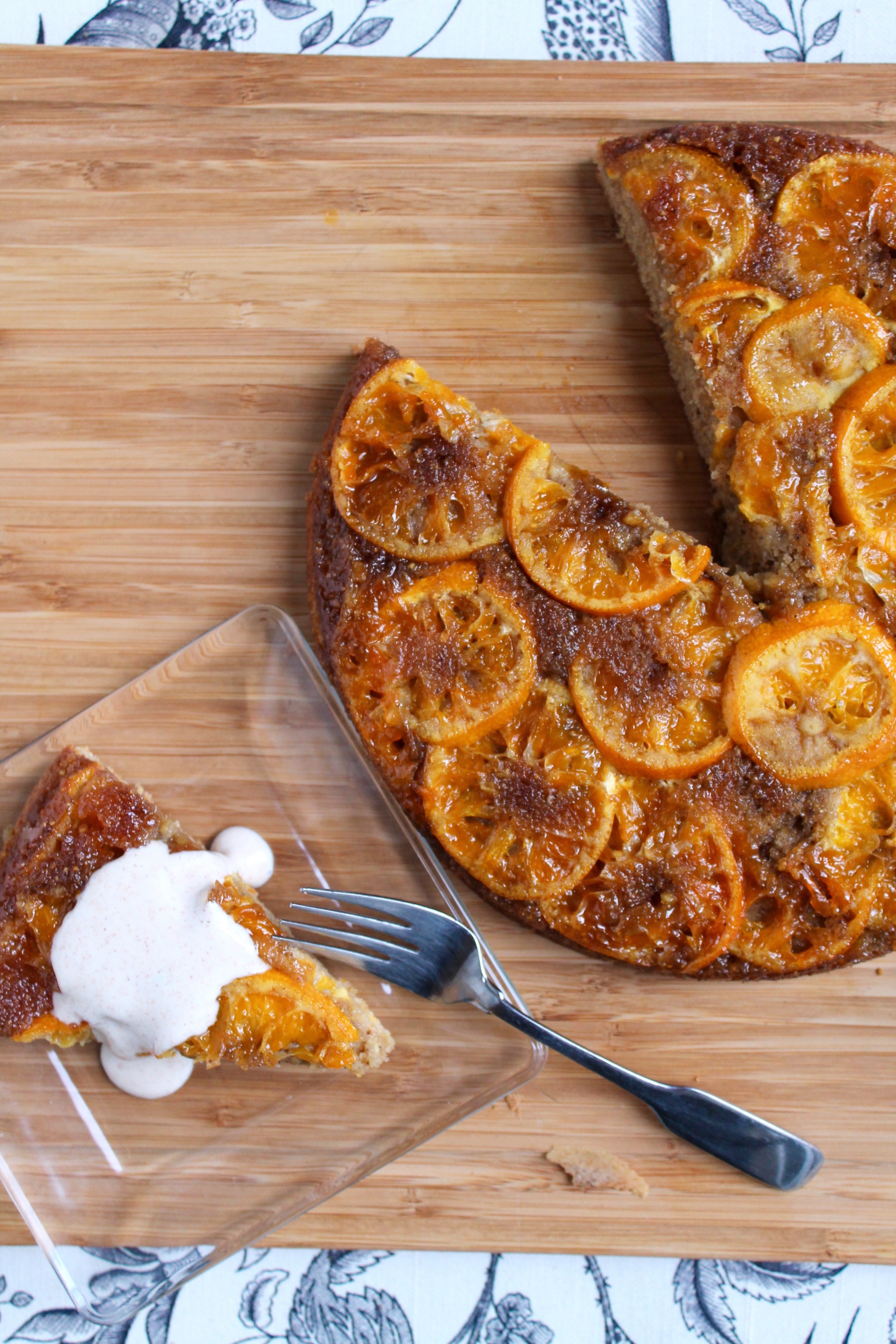 Satsuma Orange Spiced Polenta Upside Down Cake with Honeyed Maple Yogurt Spices in My DNA