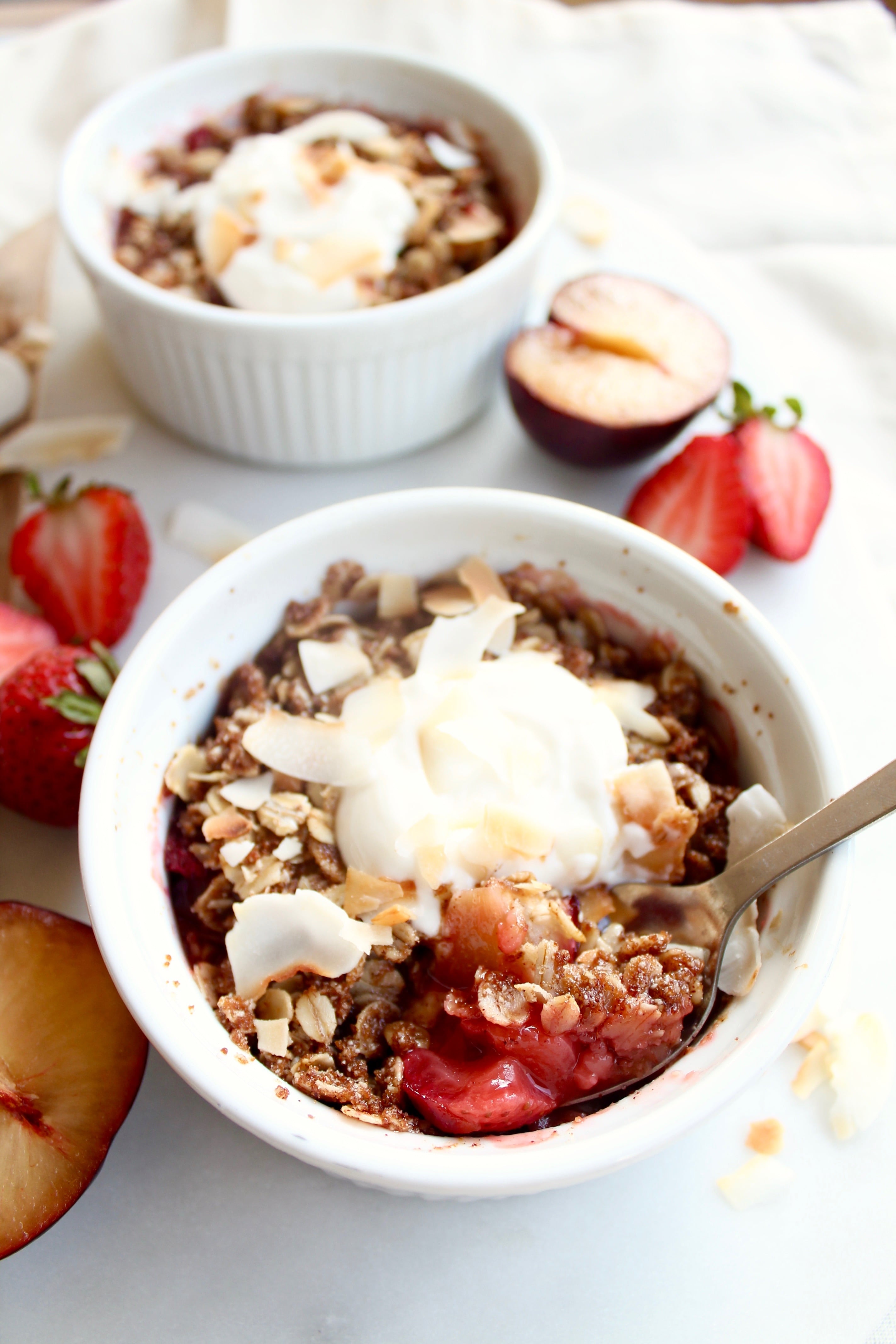 Plum Strawberry Coconut Oatmeal Crisp (gf) Spices in My DNA