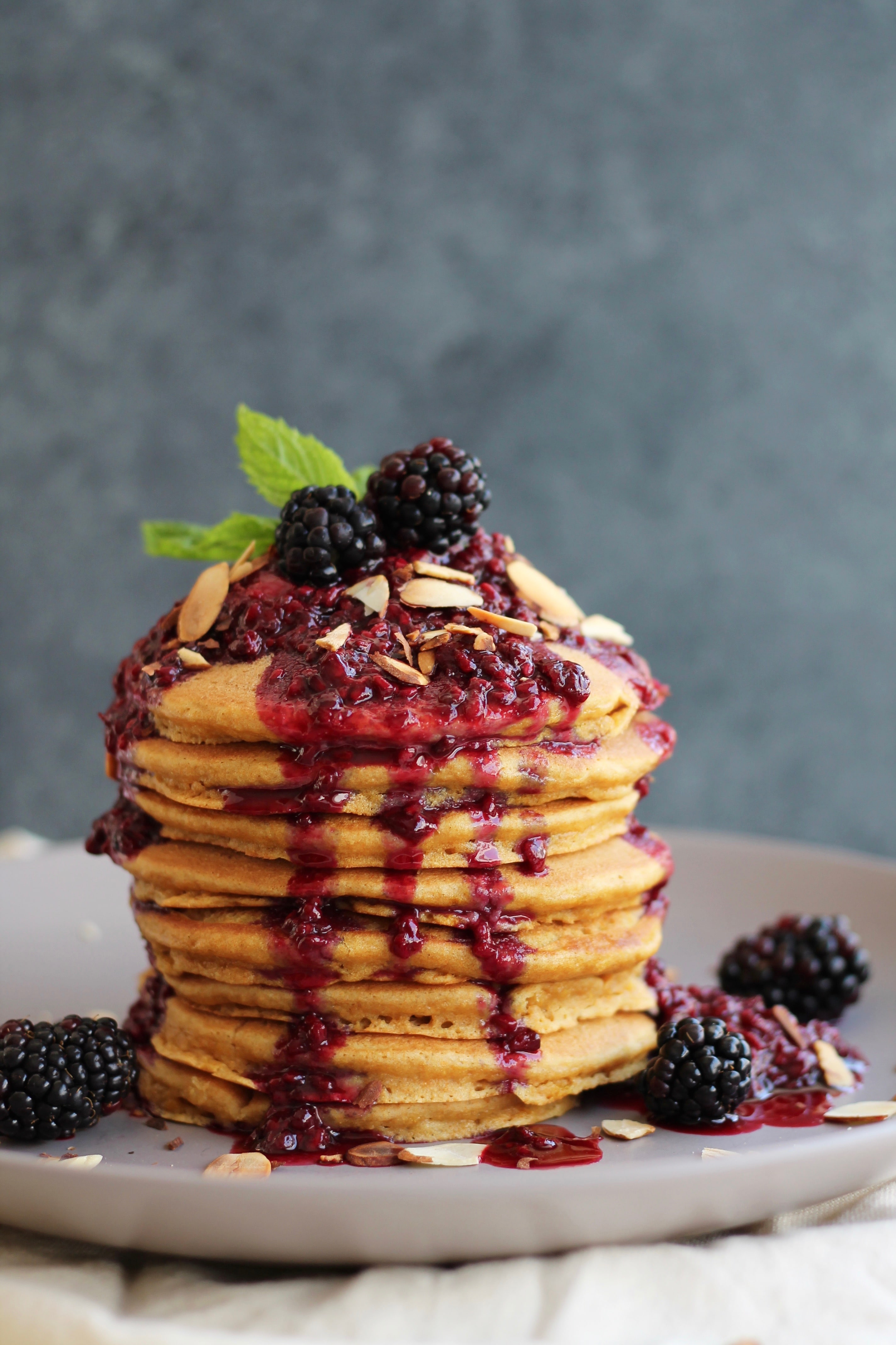 Whole Wheat Lemon Ricotta Pancakes with Blackberry Compote Spices in