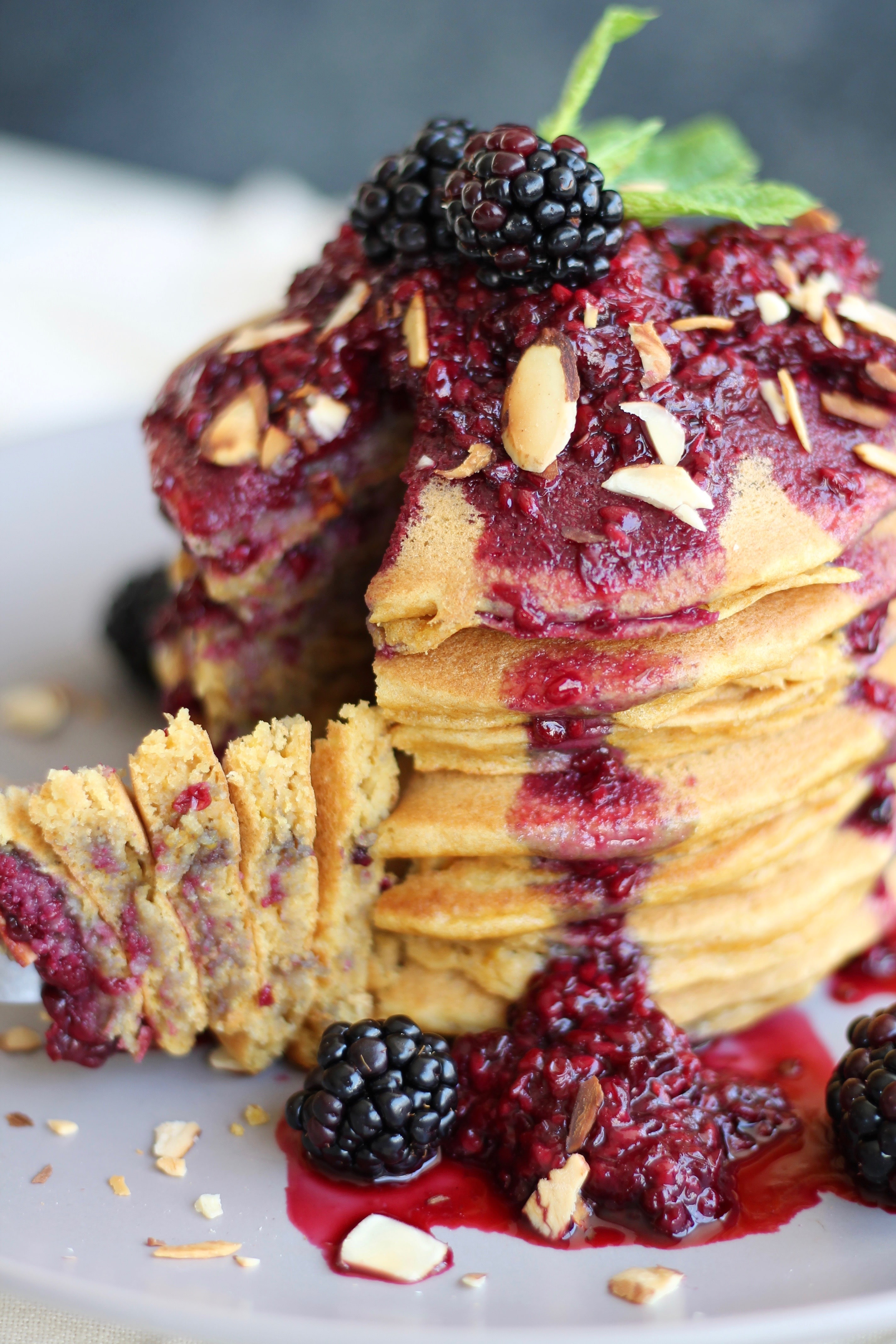 Whole Wheat Lemon Ricotta Pancakes with Blackberry Compote Spices in