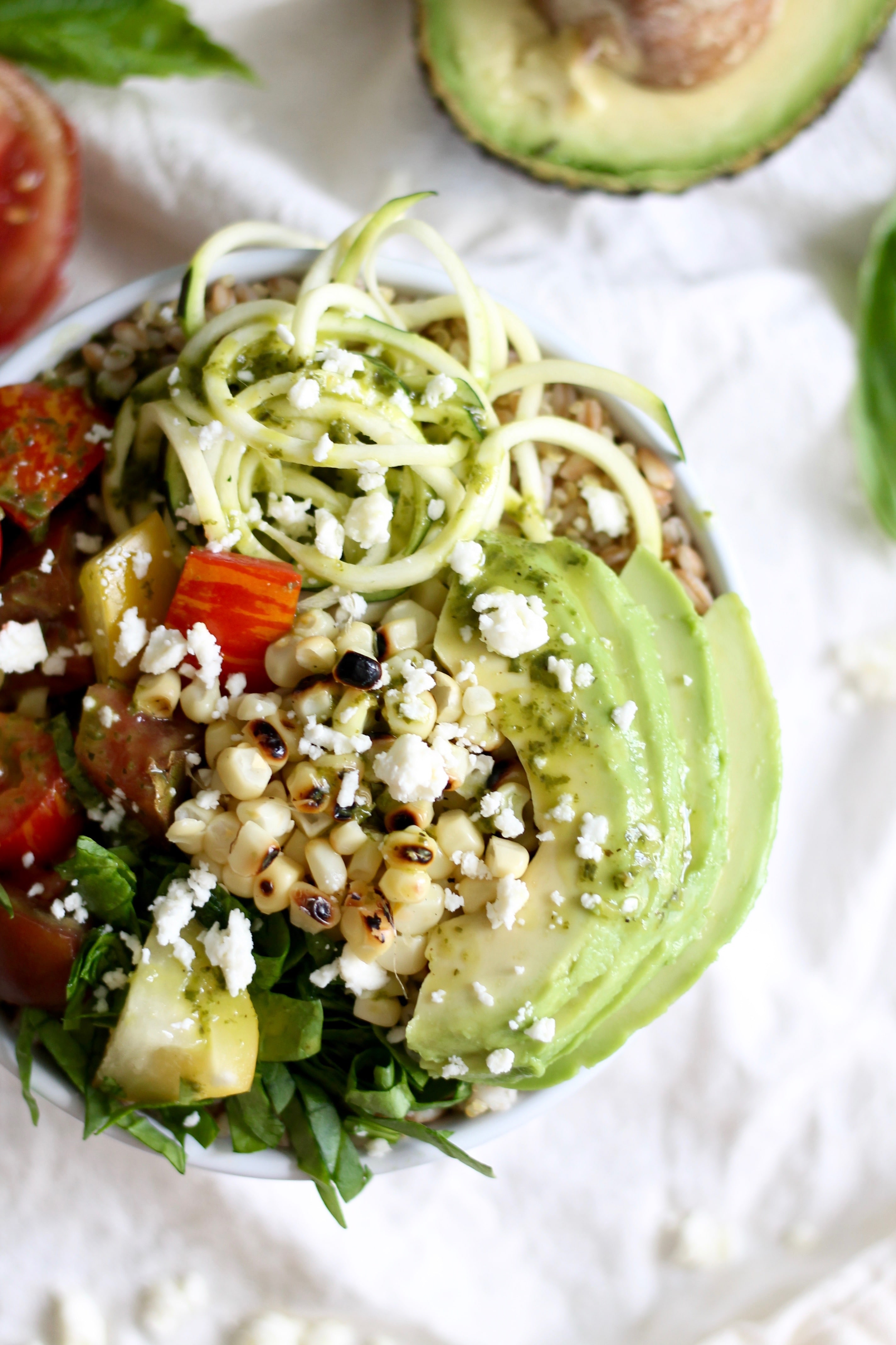 Grain Bowls with Grilled Corn, Heirloom Tomatoes, and Basil Vinaigrette Spices in My DNA