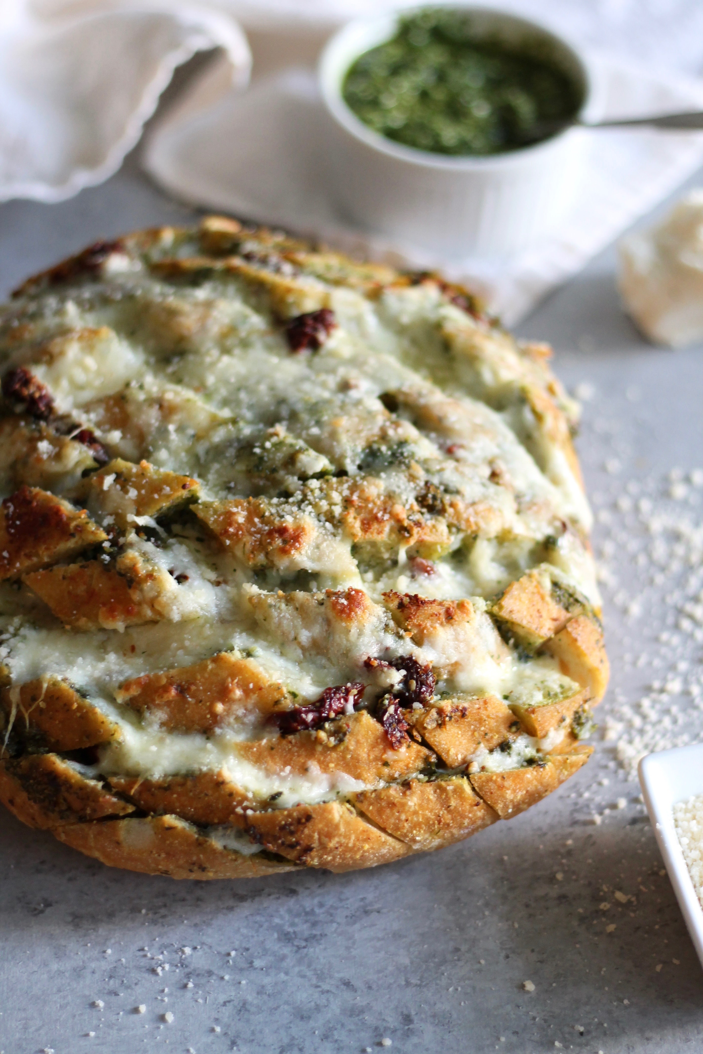 Cheesy Pesto Sundried Tomato Pull Apart Bread Spices in My DNA