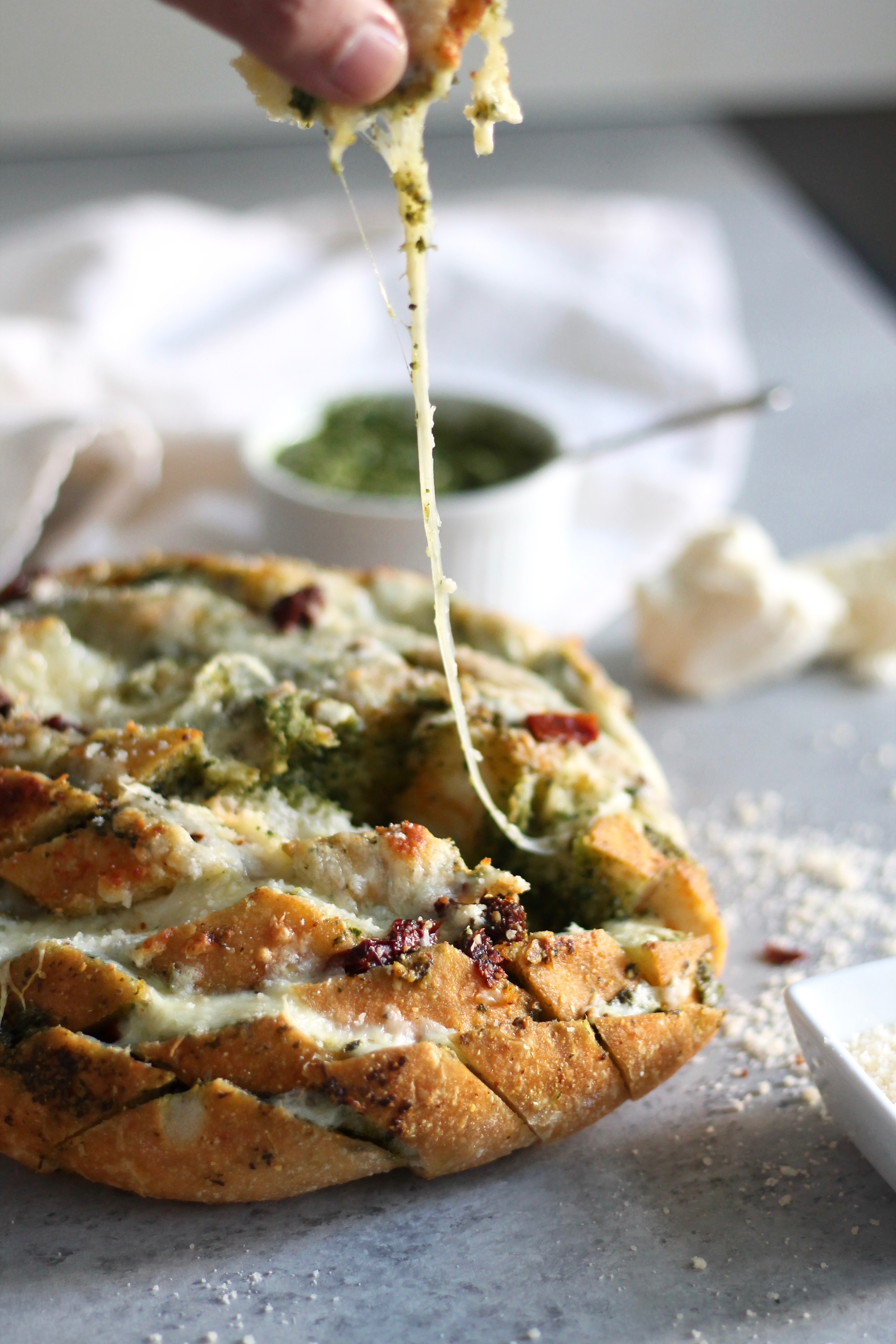 Cheesy Pesto Sundried Tomato Pull Apart Bread Spices in My DNA