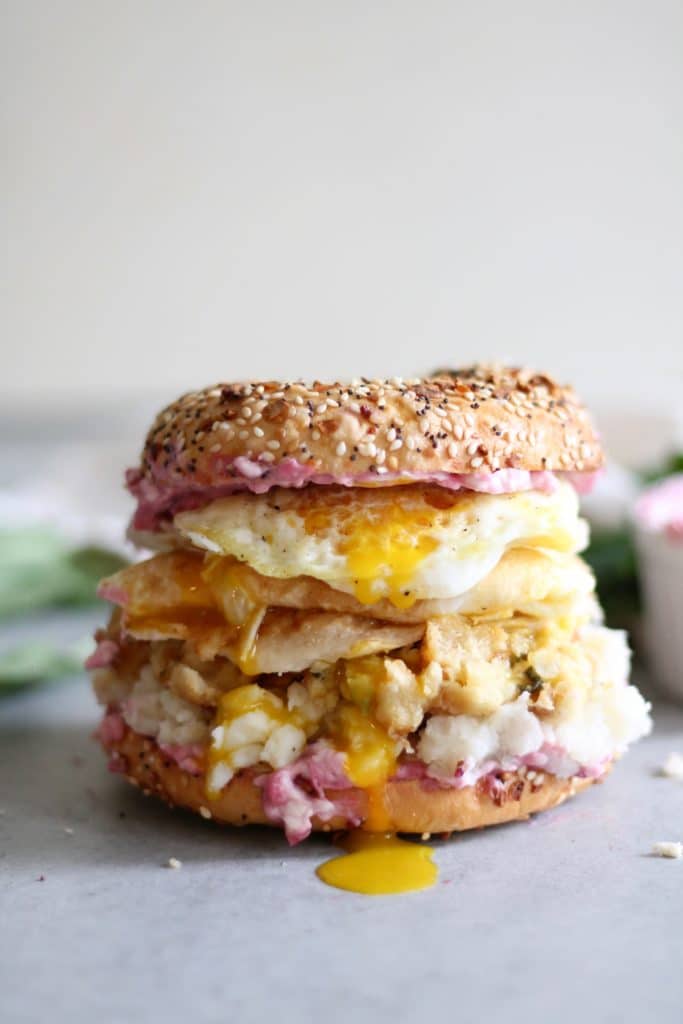Thanksgiving Leftovers Everything Bagel Breakfast Sandwich - Spices in My DNA
