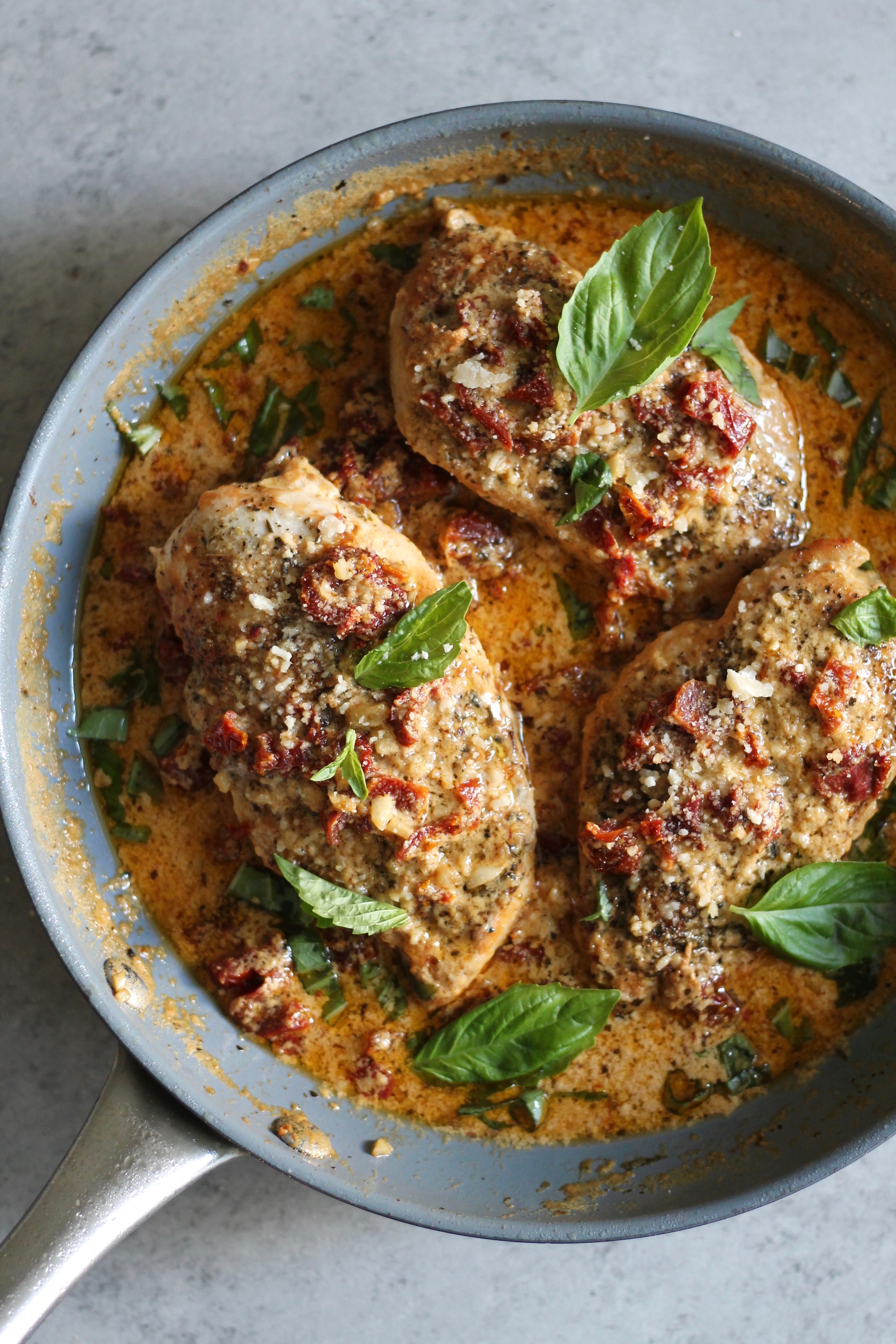 Lightened Up Creamy SunDried Tomato Basil Chicken