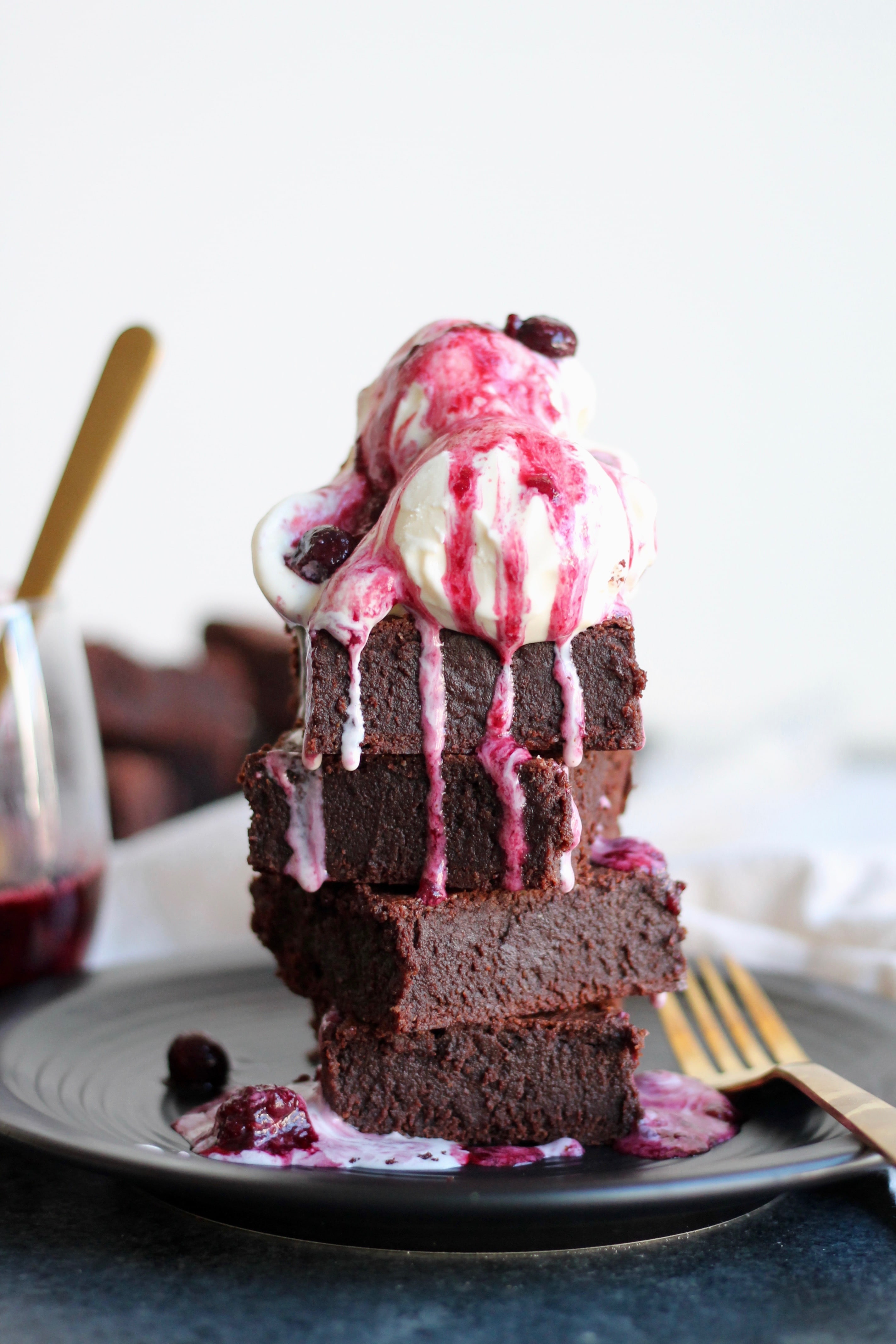 Flourless Almond Brownies with Pomegranate Berry Compote (Gluten Free)