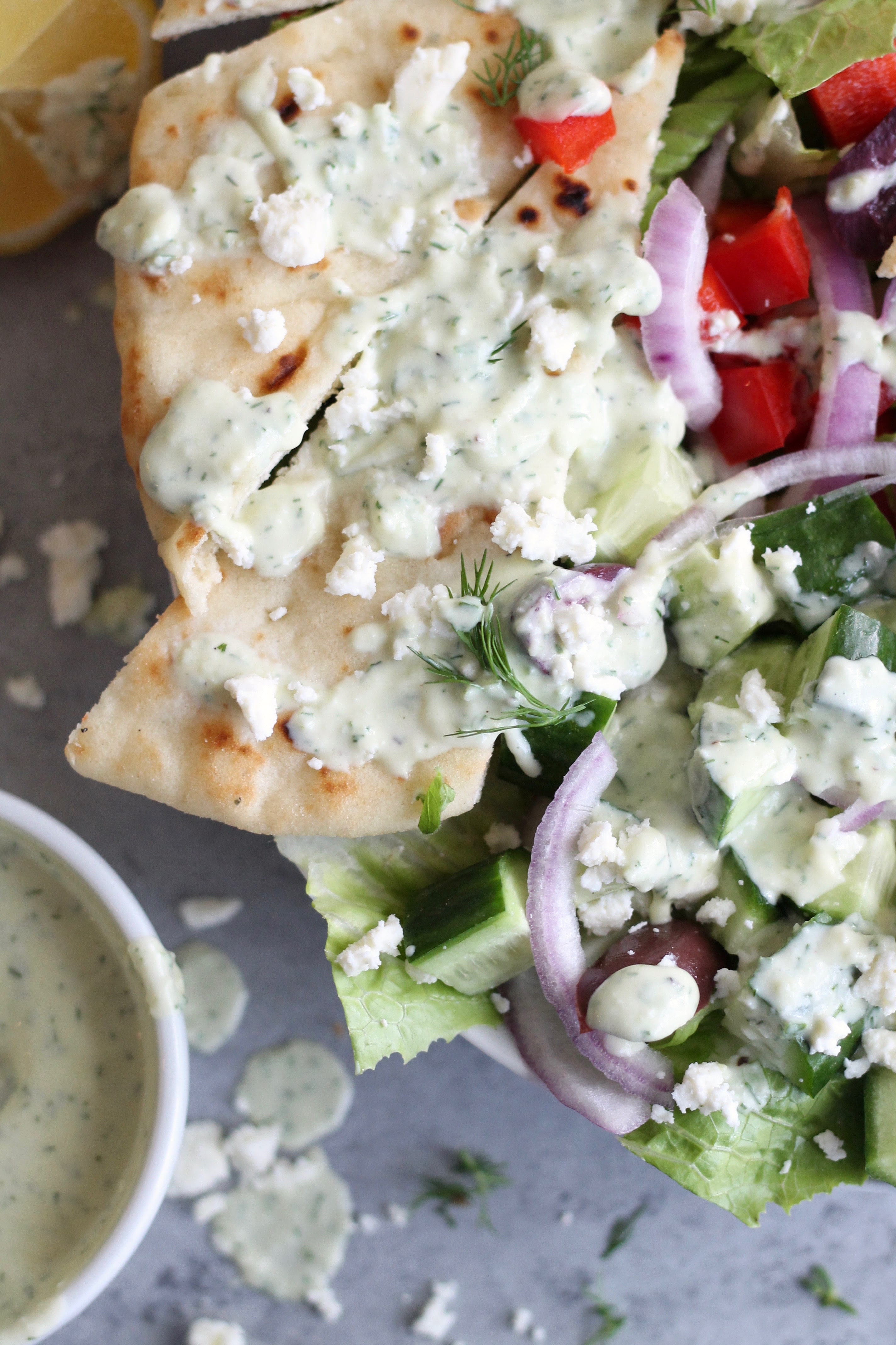 Greek Grilled Chicken Salads with Tzatziki Dressing