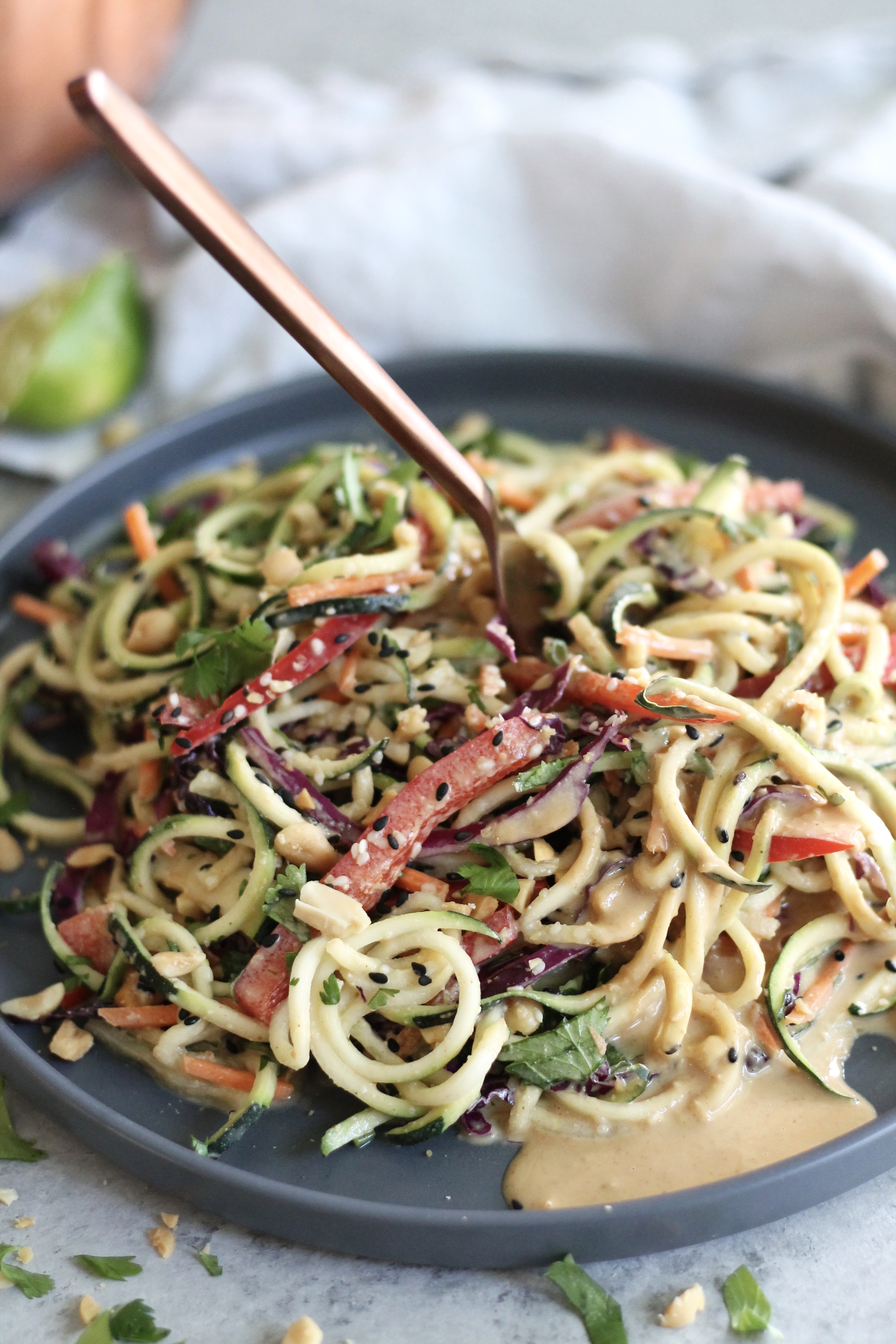 Zucchini Noodle Salad with Sesame Peanut Sauce