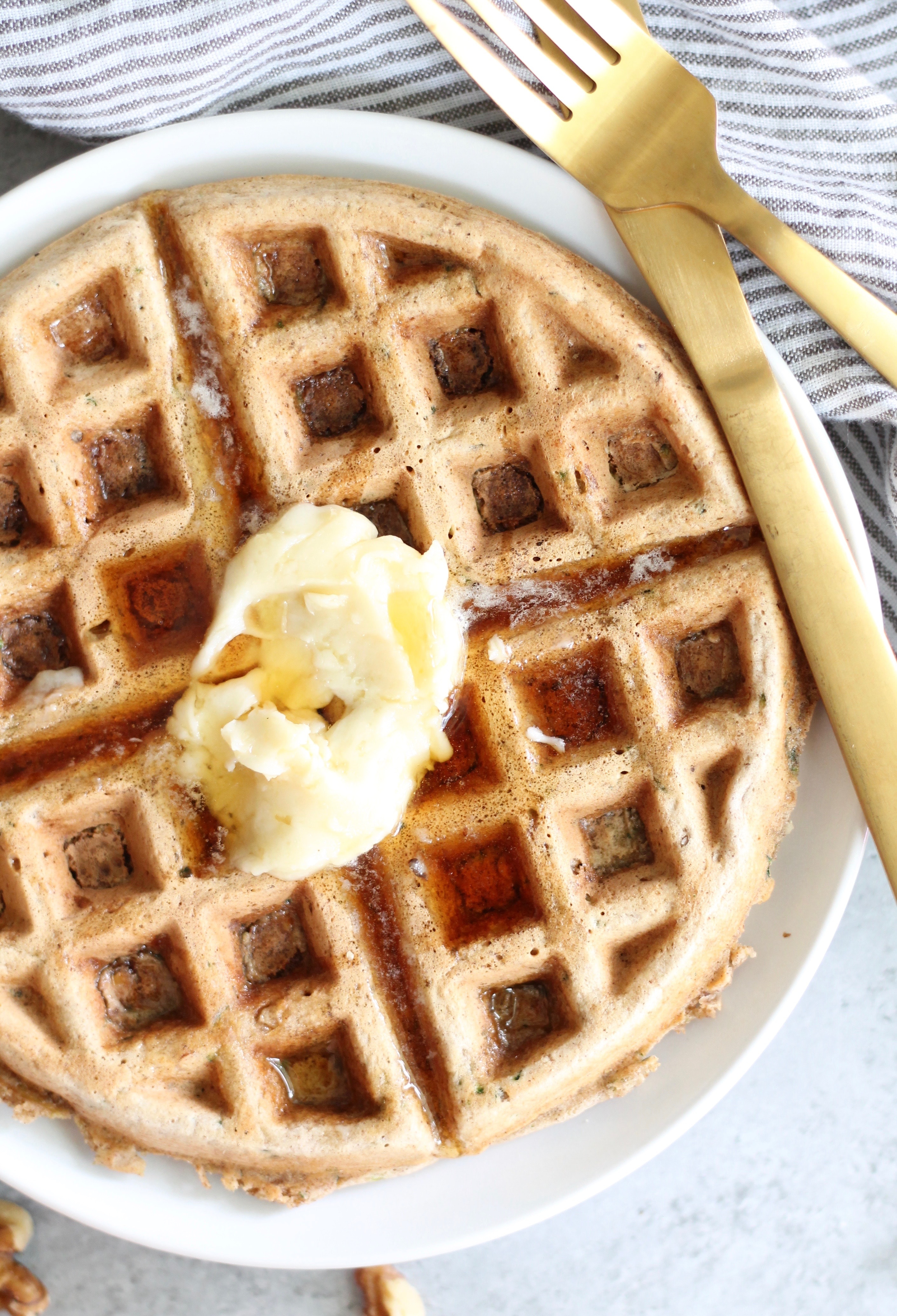 Zucchini Bread Waffles with Salted Maple Butter