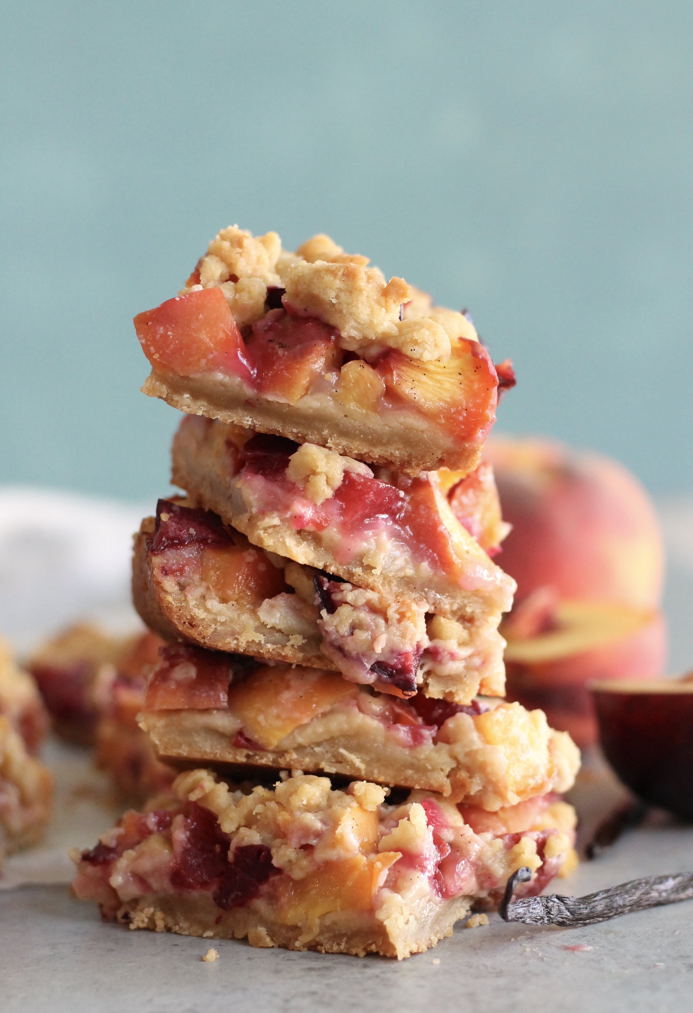 Vanilla Bean Peach Plum Pie Crumble Bars