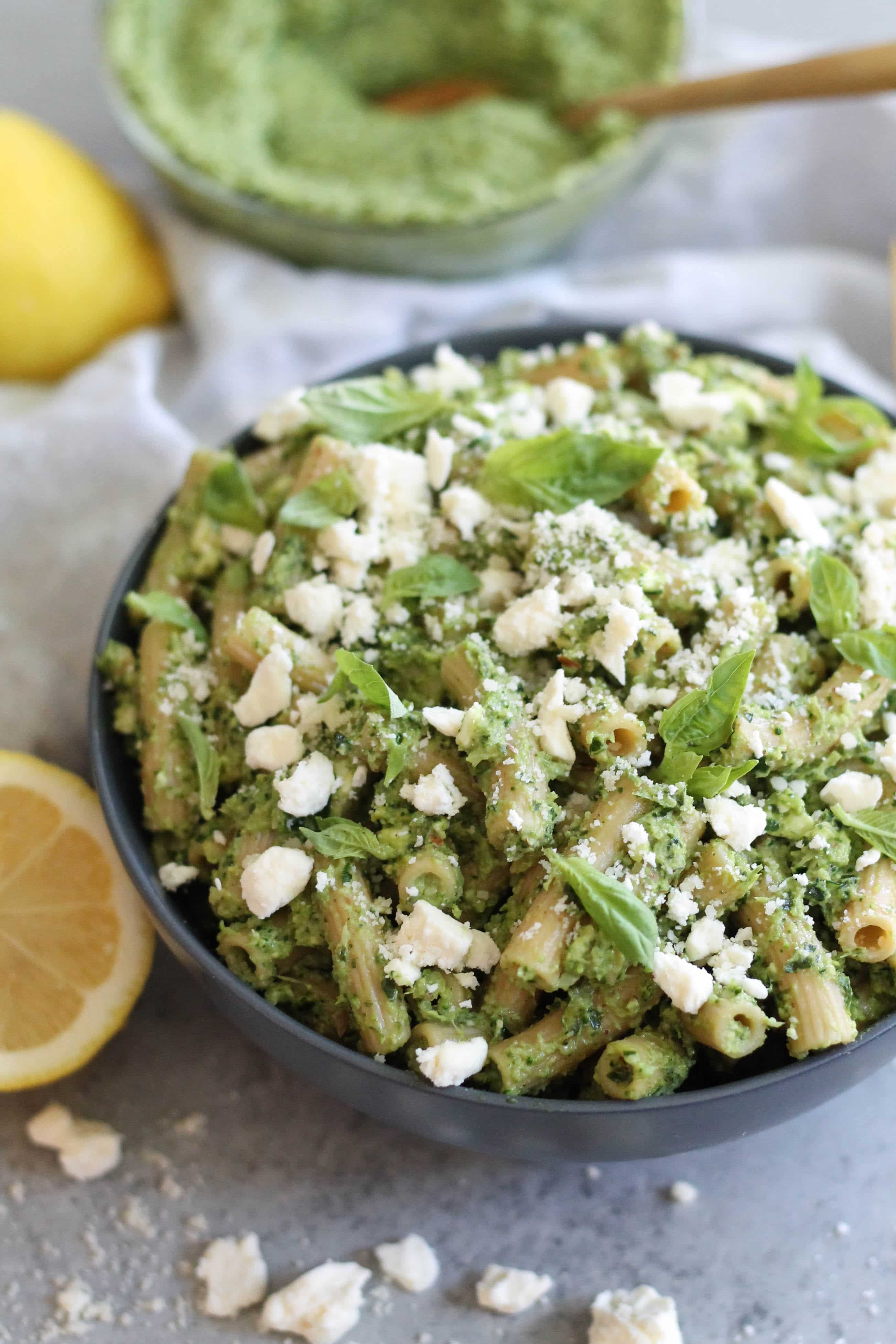 Pasta with Broccoli Pesto, Lemon, and Feta