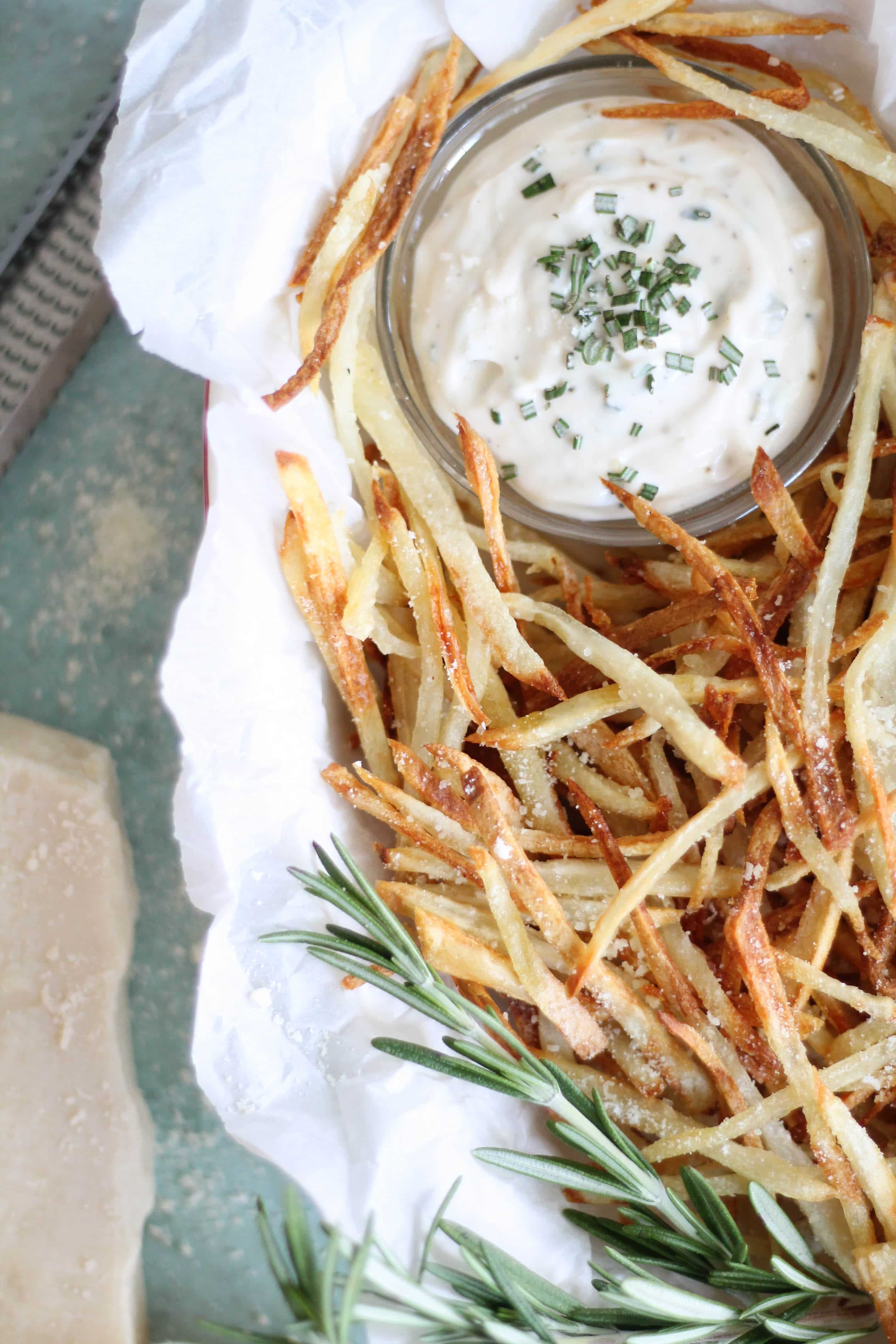 Parmesan Truffle Oven Fries with Rosemary Garlic Aioli