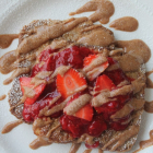 Strawberry French Toast with Honey Almond Coconut Drizzle + Strawberry Banana Almond Milk Smoothie