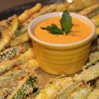 Crispy Zucchini Fries with Roasted Red Pepper Garlic 