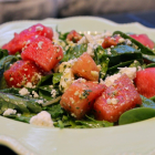 Mixed Green Salad with Watermelon, Queso Fresco, and Cilantro Dressing