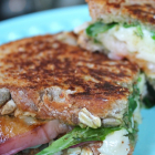 Grilled White Peach, Pesto, White Cheddar, and Arugula Grilled Cheese