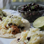 BBQ Beer Pulled Chicken Tacos with Jalapeño Lime Black Bean Salsa and Napa Cabbage