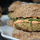 Quinoa White Bean Kale Sliders with Roasted Red Pepper Aioli
