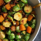 Brussels Sprouts with Butternut Squash, Chorizo, and Cinnamon Honey Butter