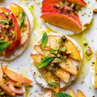 Peach Caprese with Mint, Pistachios, and Honey