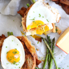 Gouda Grilled Cheese with Lemon Asparagus, Bacon, and a Fried Egg
