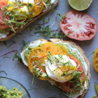 Cream Cheese Avocado Toast with Heirloom Tomatoes and Poached Eggs