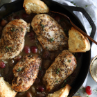 Skillet Chicken with Grapes, Thyme, and Cheesy Herb Garlic Bread