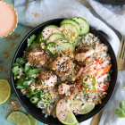 Banh Mi Pork and Shrimp Meatball Cauliflower Rice Bowls