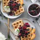 Buttermilk Waffles with Peach Blueberry Compote