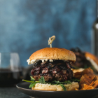 Red Wine Caramelized Onion Burgers with Portobellos and Garlic Herb Cheese
