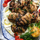 Grilled Lemon Garlic Chicken Thighs with Whipped Feta