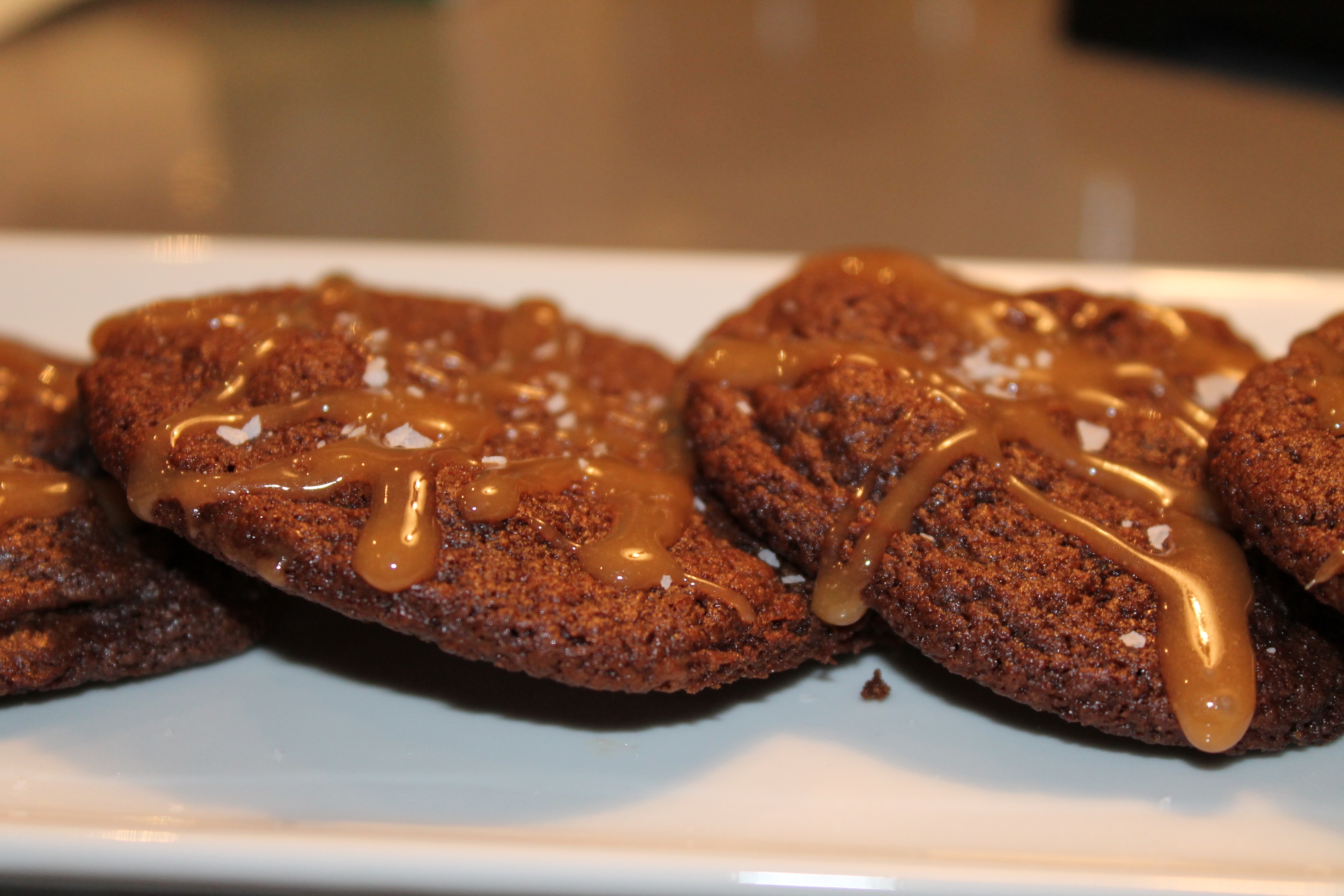 Double Chocolate Chip Cookies with Salted Caramel Drizzle