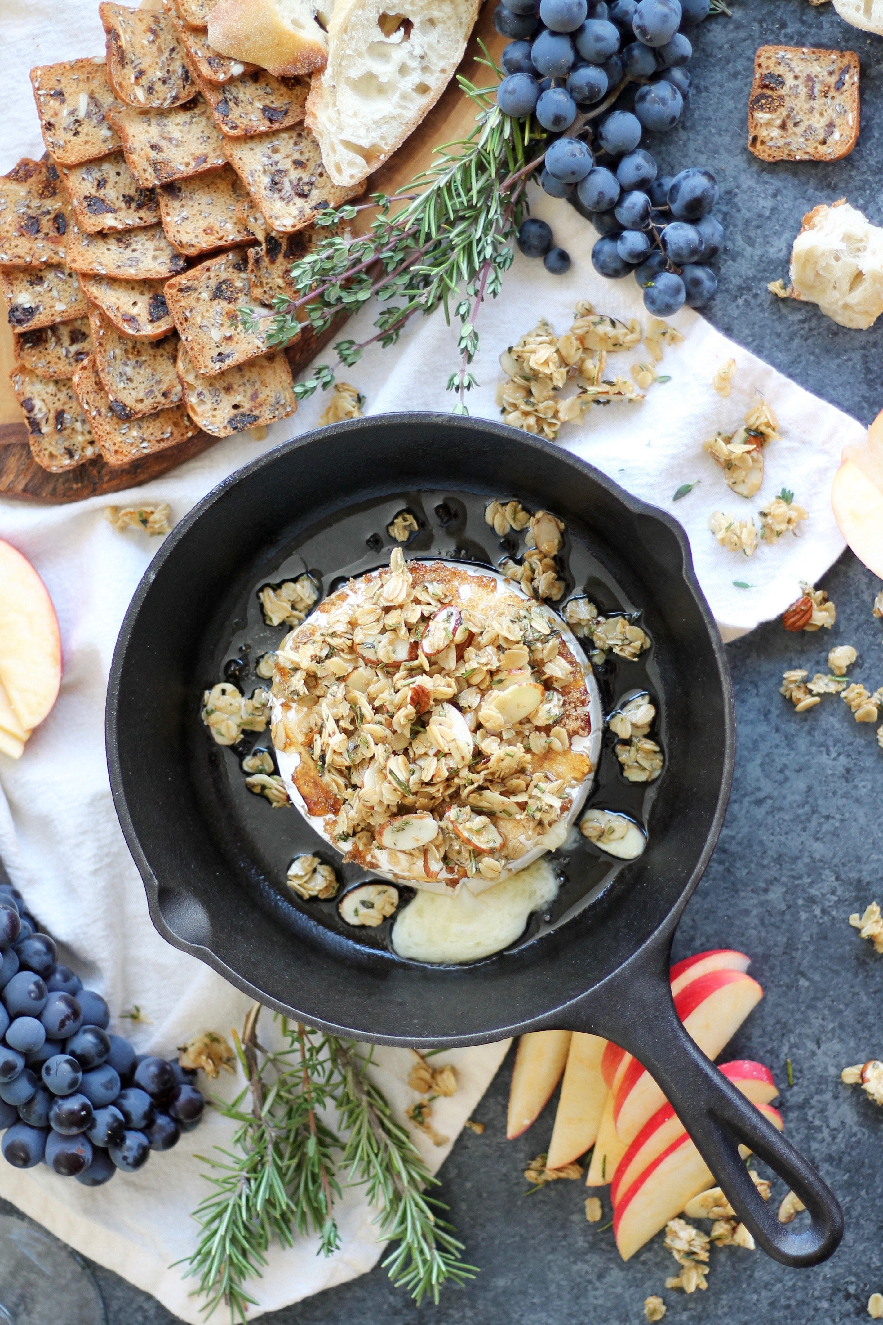 Baked Brie with Honey Rosemary Thyme Granola