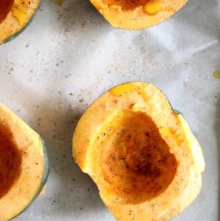 Acorn Squash Mashed Potato Boats with Brown Butter, Bacon, and Chives