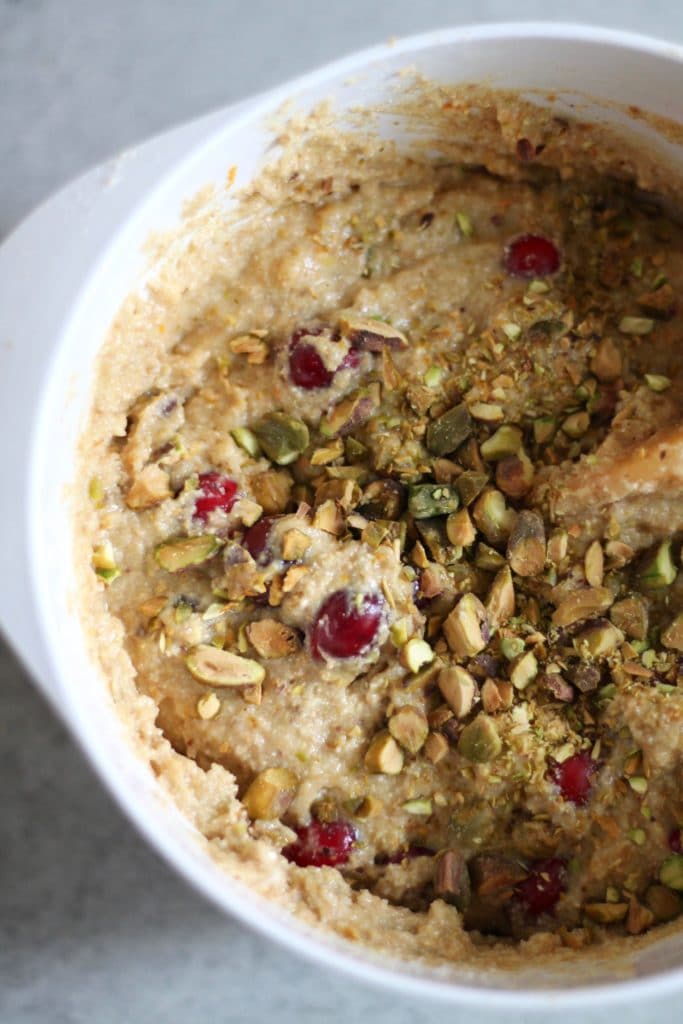 Whole Wheat Cranberry Orange Pistachio Muffins with Vanilla Bean Glaze