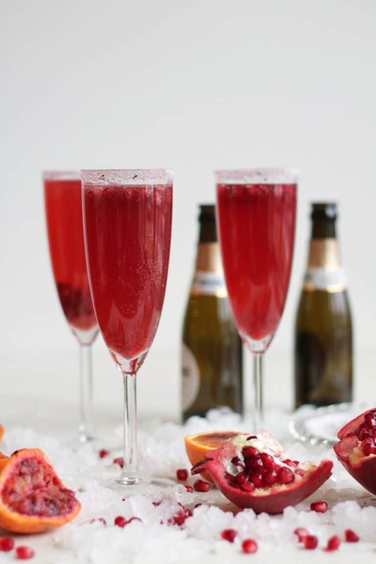 Blood Orange Pomegranate Mimosas with Vanilla Bean Sugar