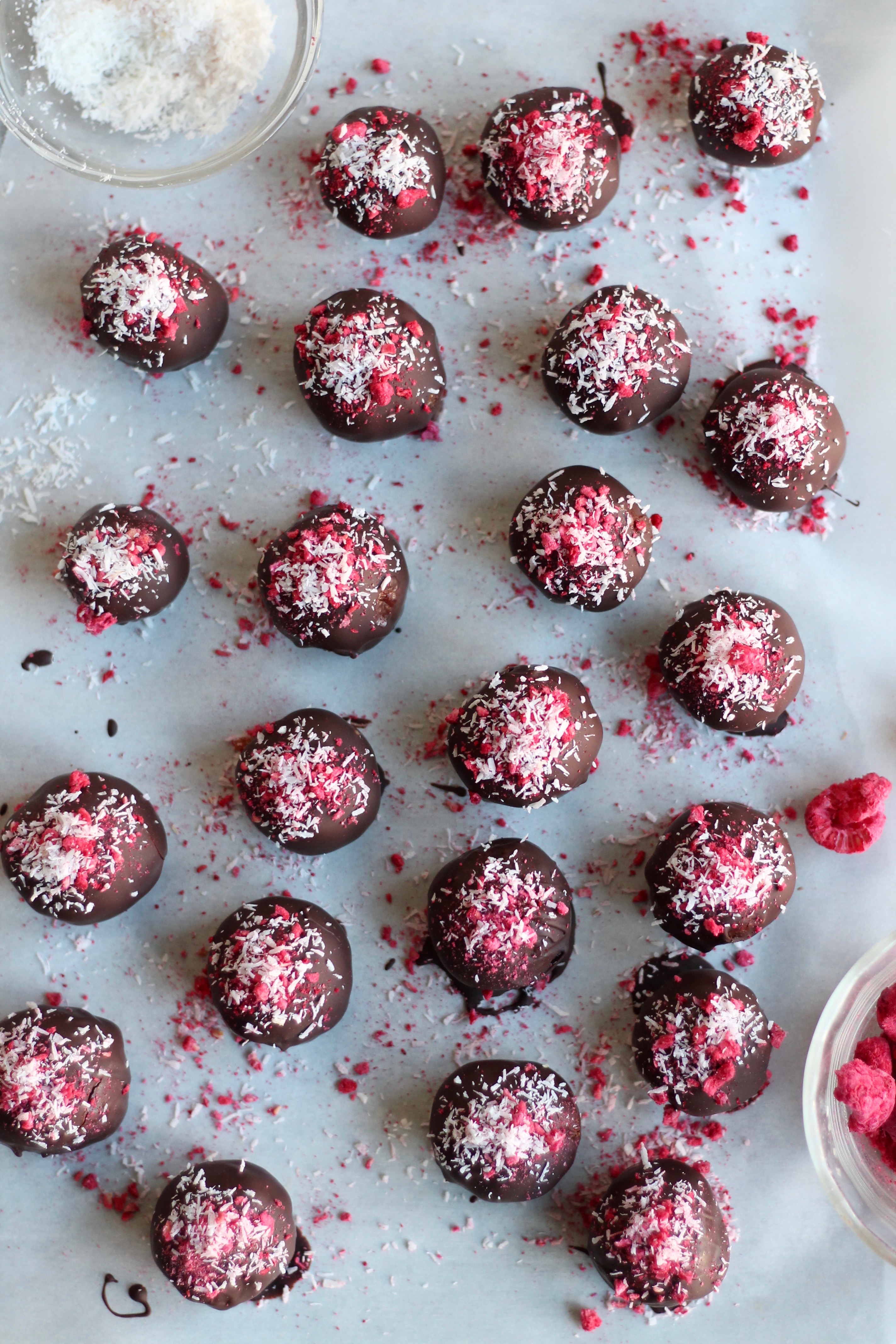 Raspberry Chocolate Coconut Peanut Butter Energy Bite Truffles