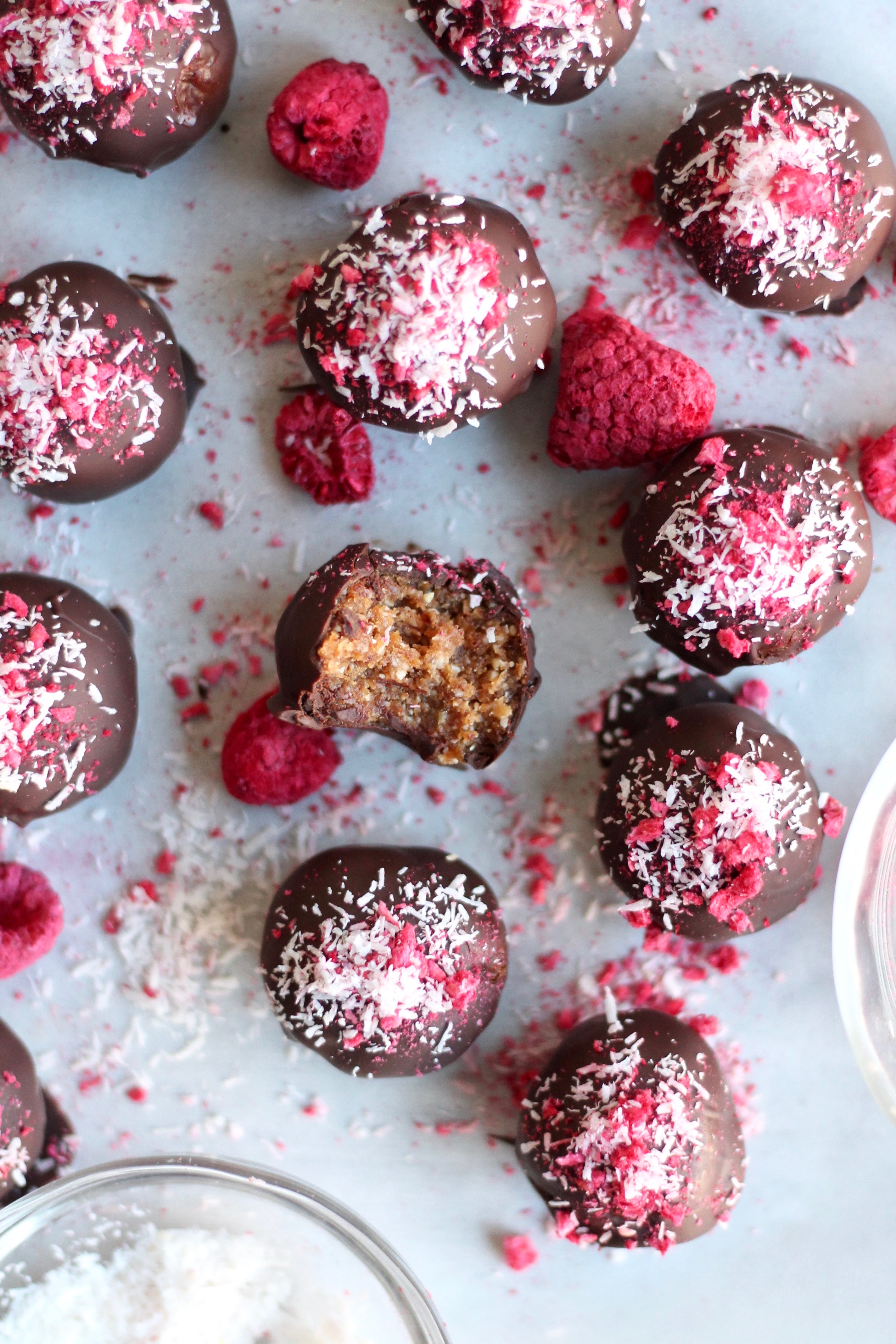 Raspberry Coconut Peanut Butter Energy Bite Truffles