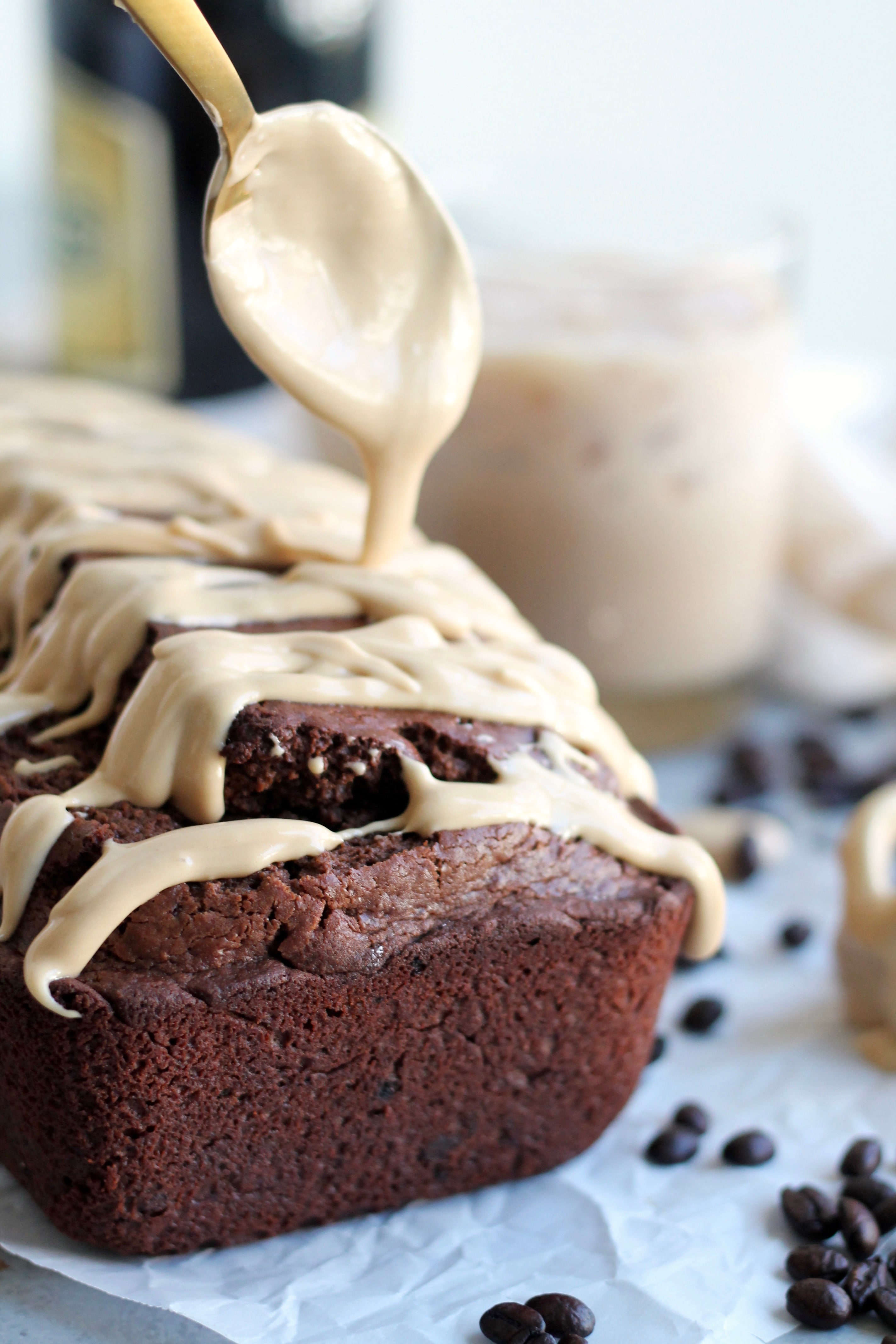 Irish Cream Chocolate Bread with Espresso Cream Cheese Glaze