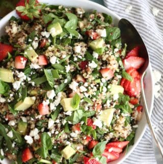 Strawberry Avocado Feta Spinach Quinoa Salad