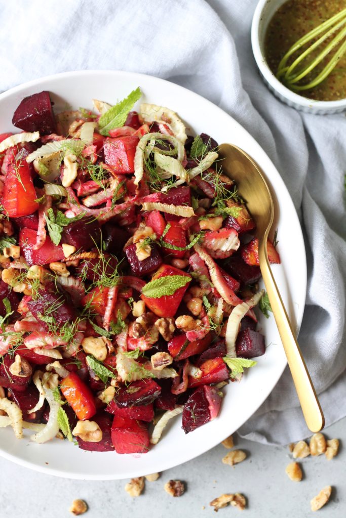 Roasted Beet and Fennel Salad with Mint and Toasted Walnuts